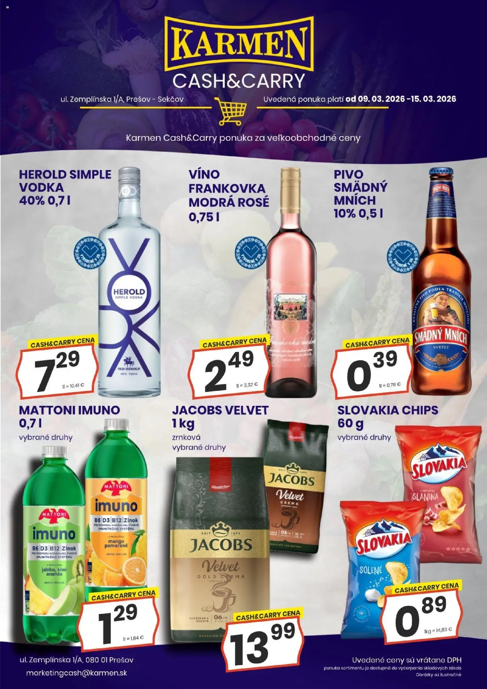Nové KARMEN CBA akcie – leták je platný od 09.03.2026 | Strana: 3 | Produkty: Jacobs Velvet, Pivo, Smädný Mních, Ananás