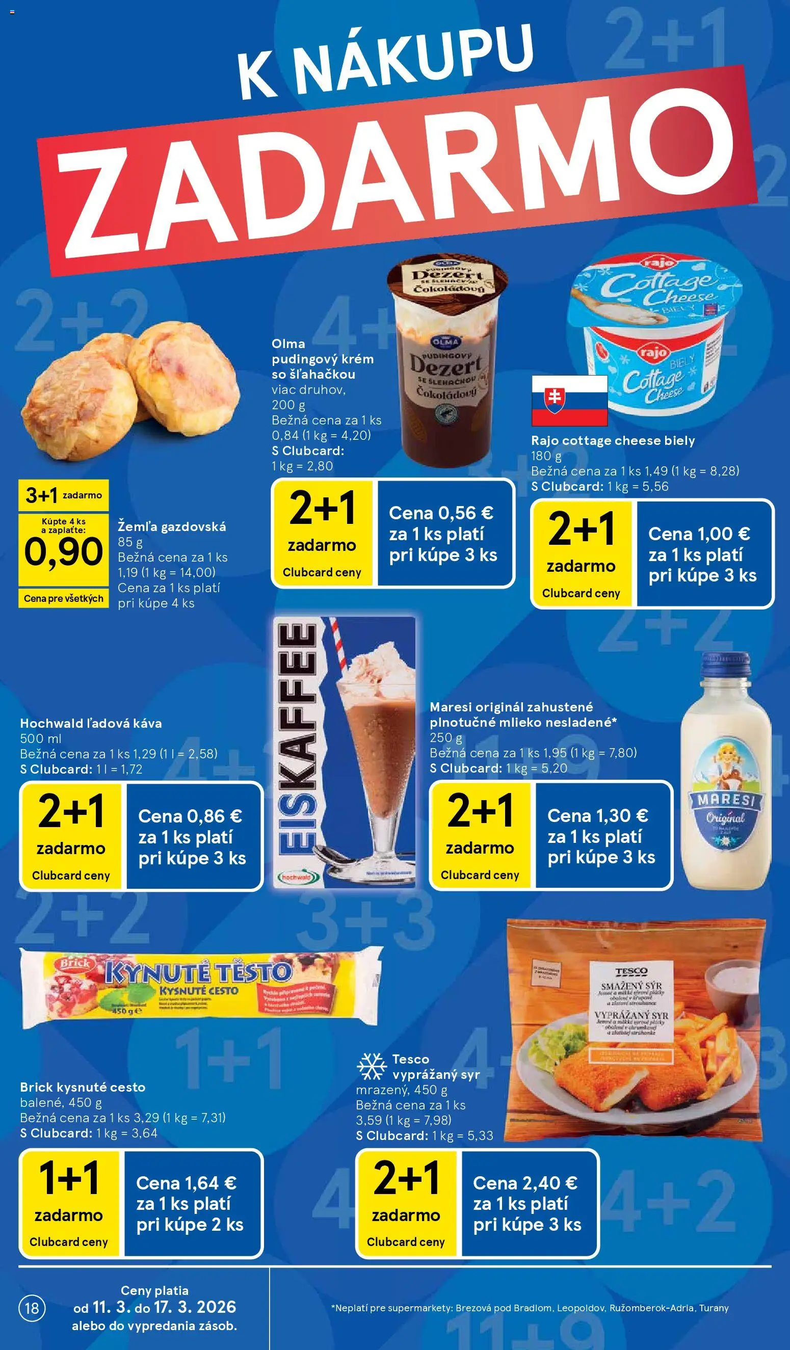 Nové Tesco akcie – leták je platný od 11.03.2026 | Strana: 18 | Produkty: Mlieko, Syr, Káva, Krém