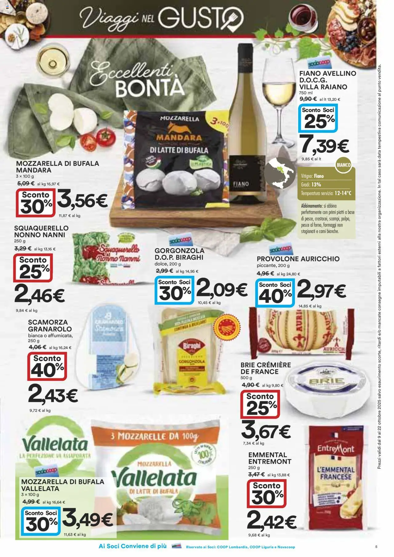 Volantino Ipercoop del 09.10.2025 | Pagina: 5 | Prodotti: Provolone, Pesce, Mozzarella, Emmental