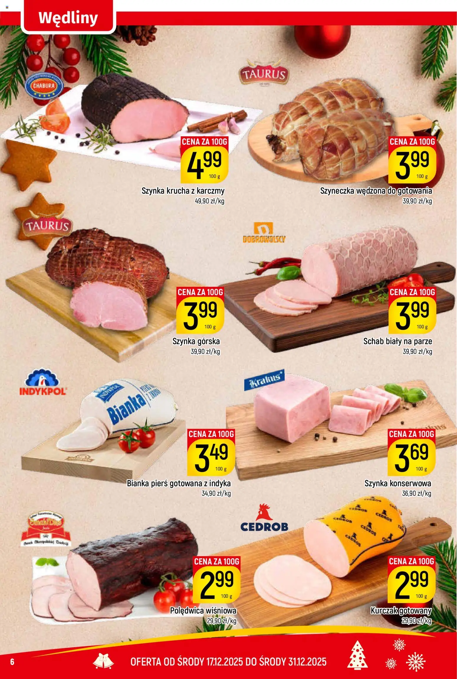 Piotruś Pan Gazetka od 17.12.2025 | Strona: 6 | Produkty: Kurczak, Schab, Szynka, Wędliny