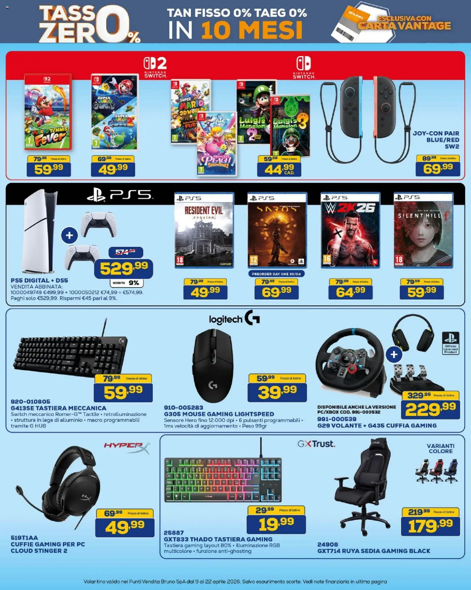 Volantino BRUNO del 09.04.2026 | Pagina: 20 | Prodotti: PC, Cuffie, Alluminio, Sedia