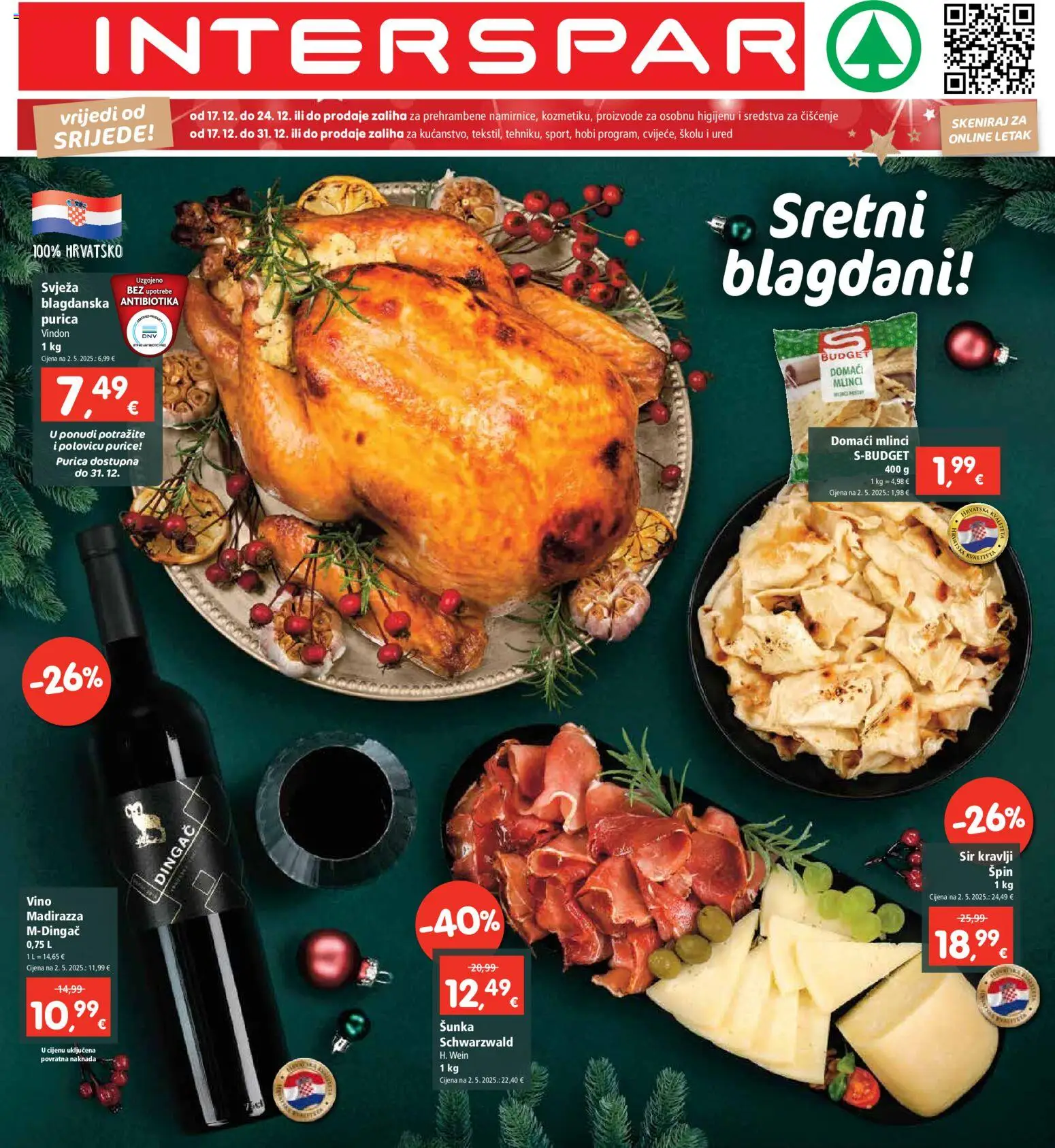 Interspar katalog | vrijedi od 17.12.2025 | Stranica: 1 | Proizvodi: Sir, Vino, Sredstva za čiščenje, Mlinci