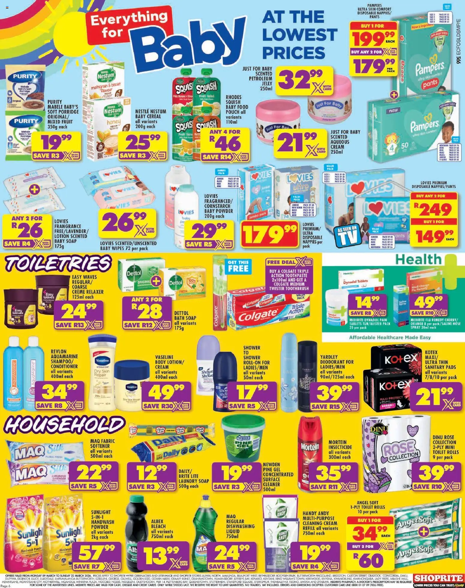 New Shoprite catalogue – valid from 09.03.2026 | Page: 6 | Products: Bath, Pads, Bleach, Fruit
