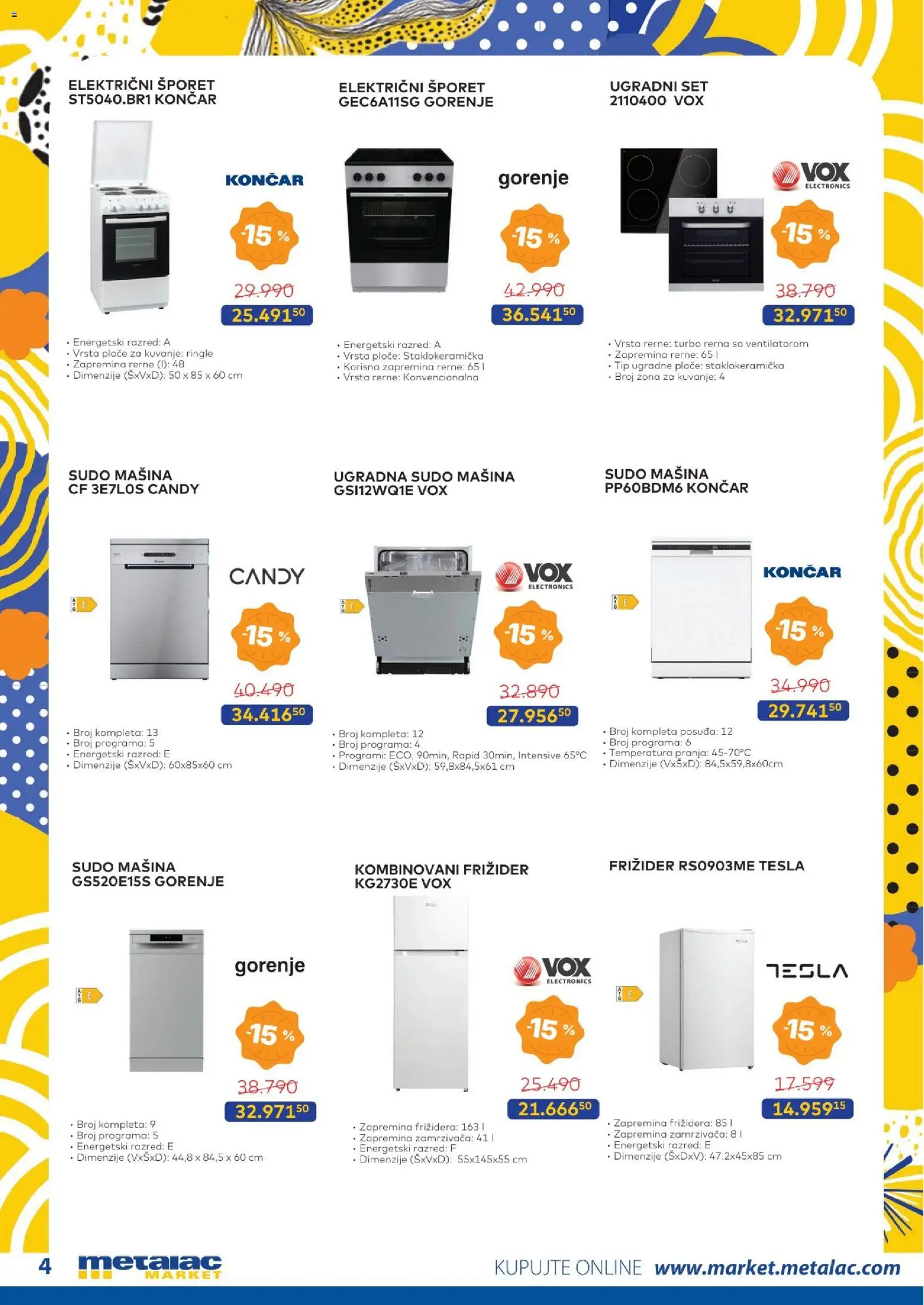 Metalac Market katalog - važi od 01.03.2026 | Strana: 4 | Proizvode: Candy, Frižider, Rerna, Šporet