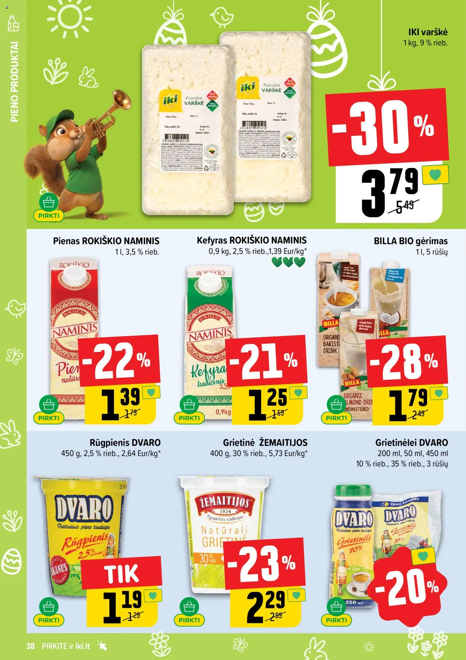 IKI akcijos nuo 30.03.2026 | Puslapis: 38 | Prekių: Pienas, Varškė, Grietinė