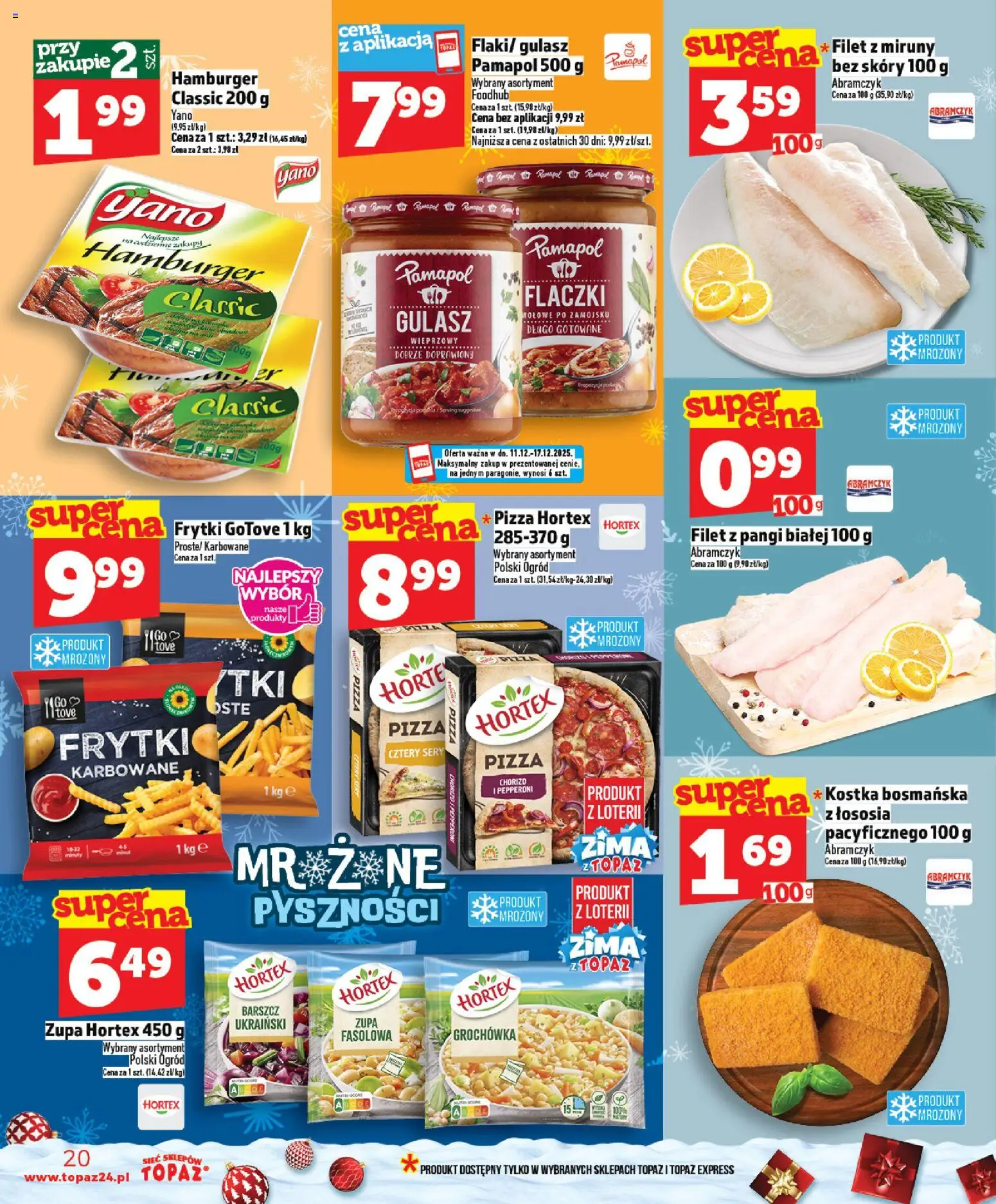 Topaz Gazetka MAZ od 11.12.2025 | Strona: 20 | Produkty: Barszcz, Hamburger, Sery, Pizza