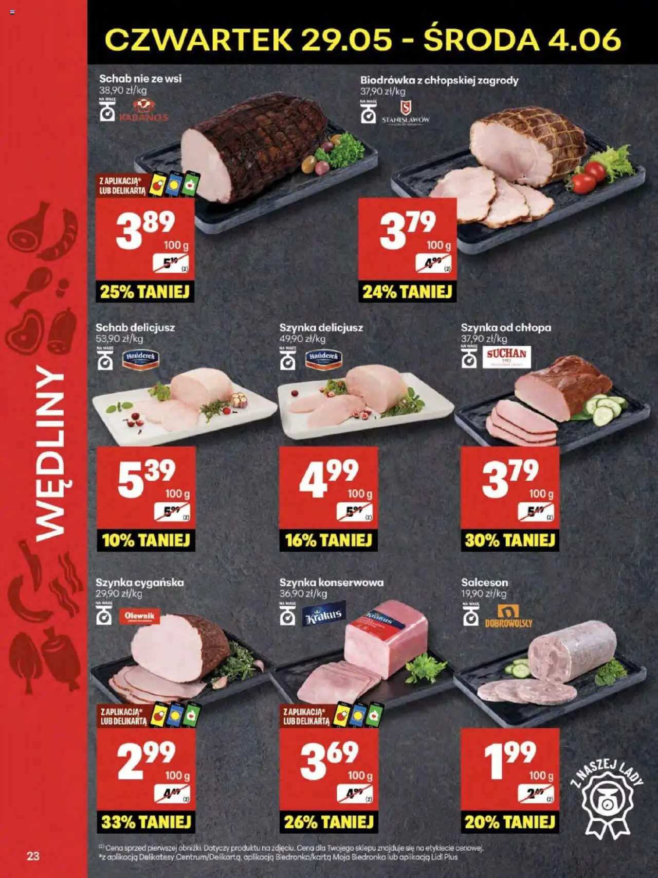 Delikatesy Centrum Gazetka od 29.05.2025 | Strona: 23 | Produkty: Schab, Szynka, Delikatesy, Szynka konserwowa krakus