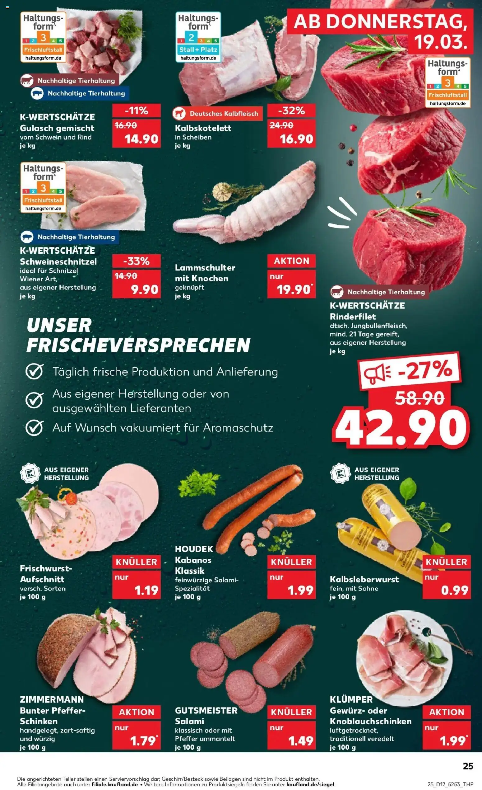 Kaufland Prospekt Flensburg	 – gültig ab 19.03.2026 | Seite: 25 | Produkte: Rinderfilet, Schnitzel, Schinken, Sahne