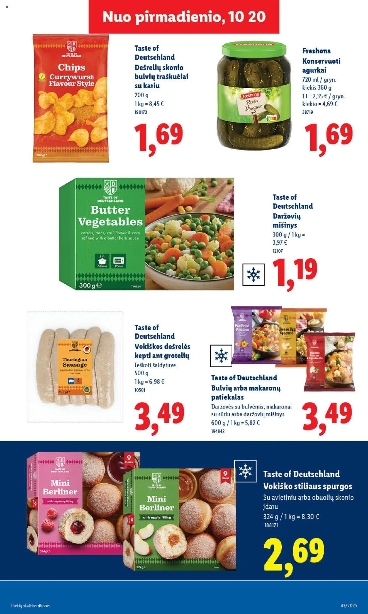 LIDL akcijos nuo 20.10.2025 | Puslapis: 27 | Prekių: Agurkai, Dešrelės, Makaronai, Traškučiai
