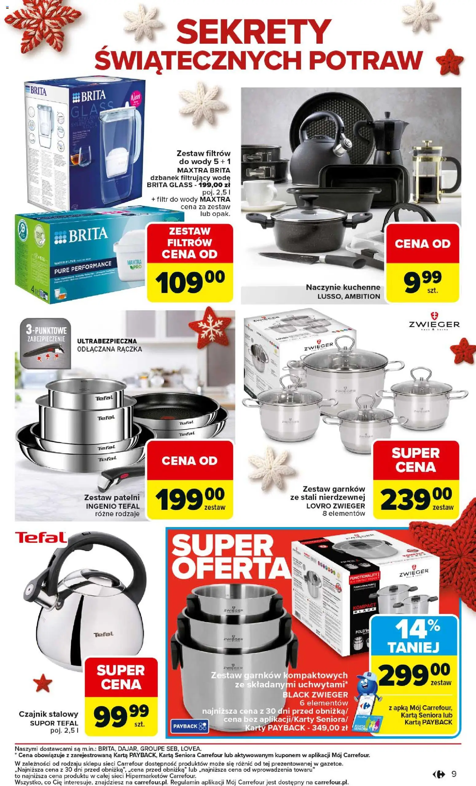 Carrefour Gazetka - Święta spełnionych marzeń od 01.12.2025 | Strona: 9 | Produkty: Karta, Dzbanek, Filtr do wody, Tefal