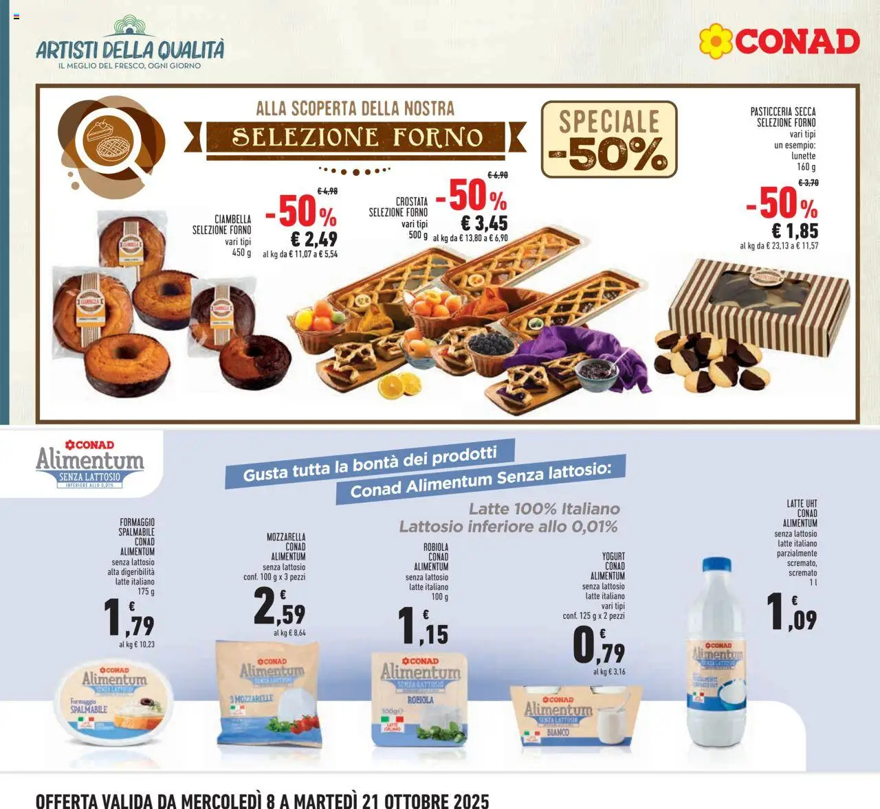 Volantino Conad del 08.10.2025 | Pagina: 10 | Prodotti: Mozzarella senza lattosio, Formaggio, Forno, Robiola