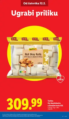 Hot dog kobasice u lisnatom testu XXL, Hot dog kobasice u lisnatom testu XXL - pregled Lidl kataloga - važi od 12.02.2026 | Strana: 5