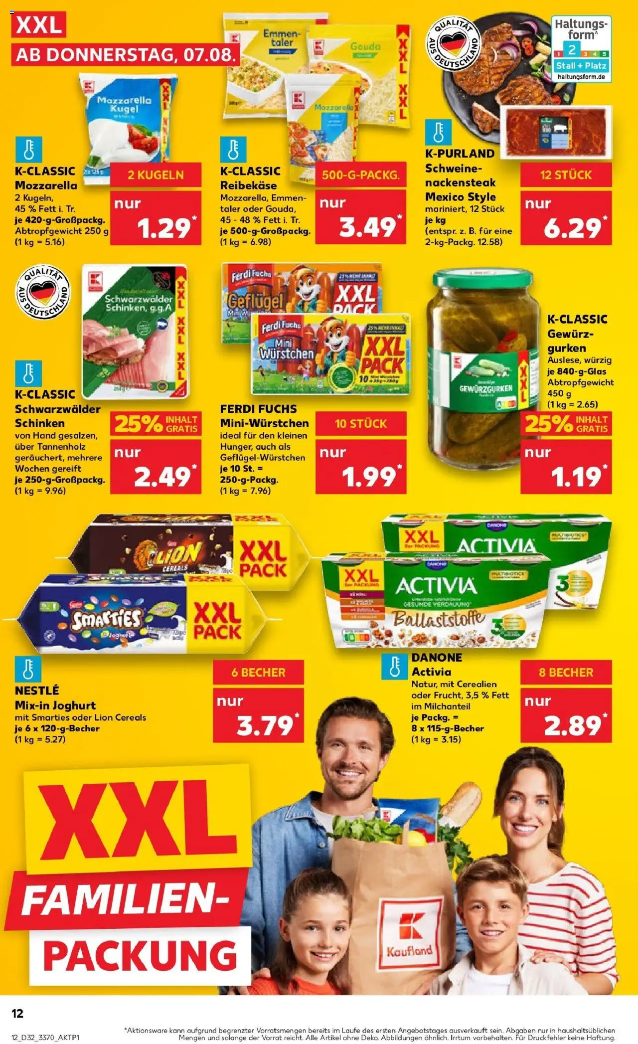 Kaufland prospekt Dessau-Roßlau	 - gültig ab dem 07.08.2025 | Seite: 12 | Produkte: Activia, Danone activia, Mozzarella, Gouda