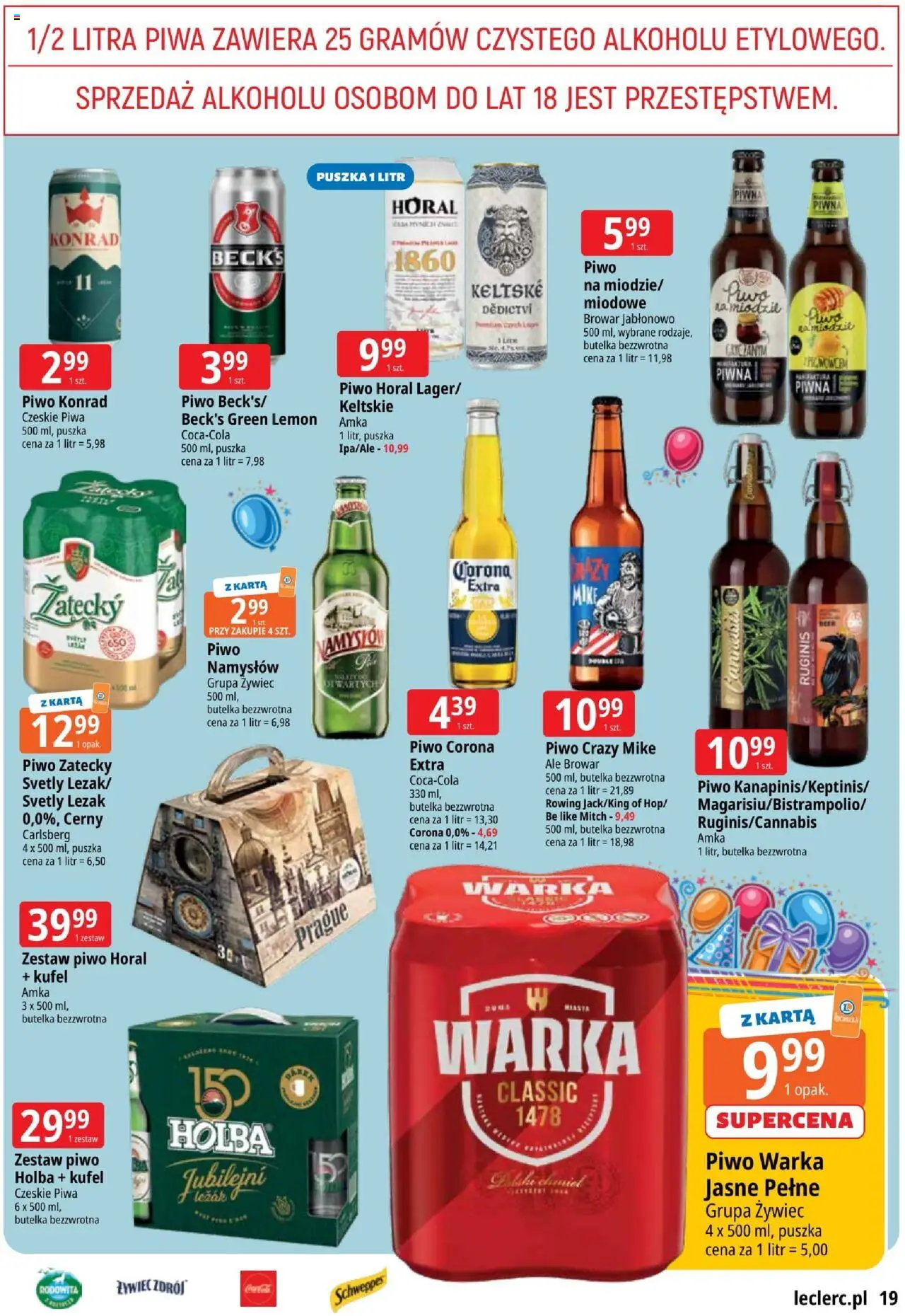 E.Leclerc Gazetka - Zielona Góra od 07.10.2025 | Strona: 19 | Produkty: Leżak, Warka, Piwo Warka, Piwo