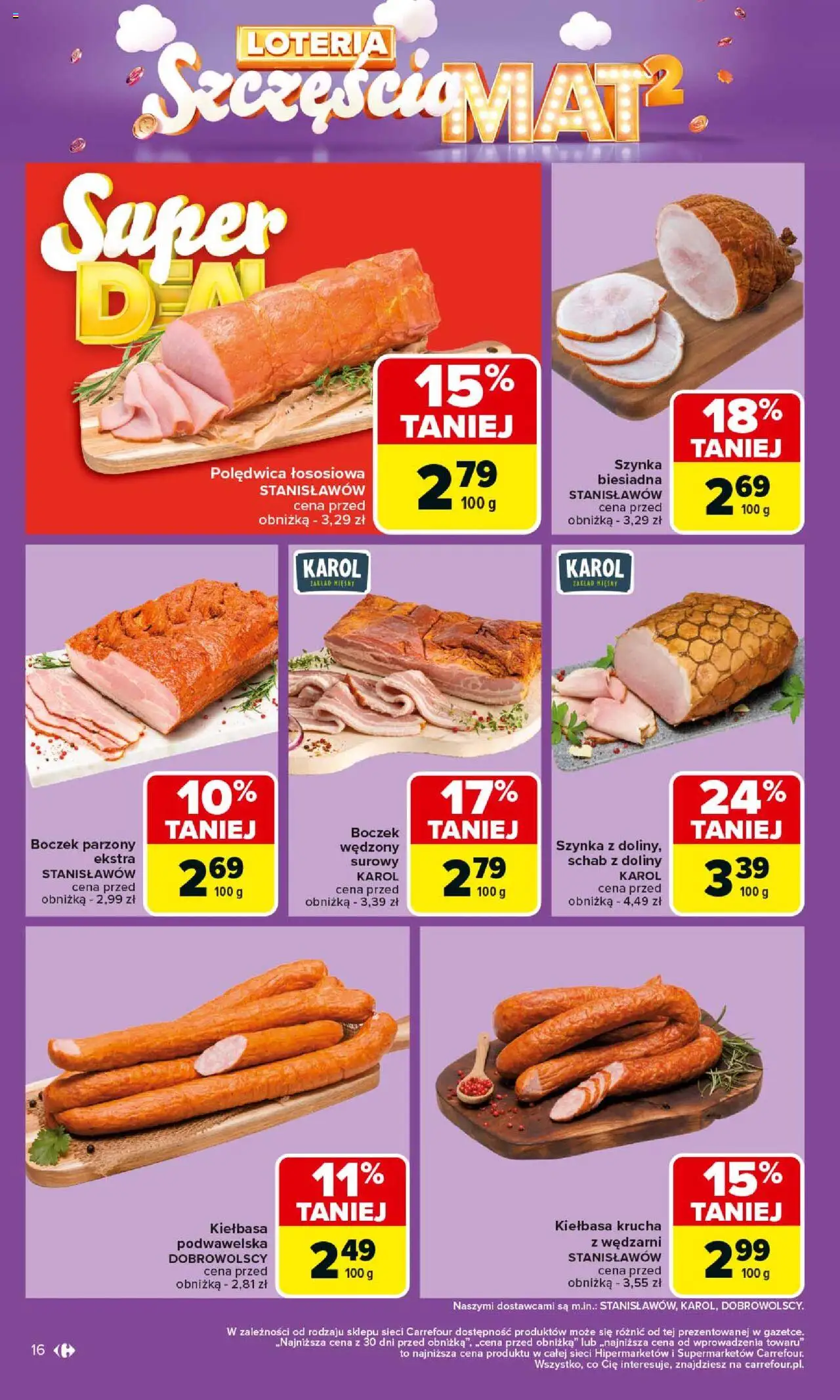 Carrefour Gazetka od 06.10.2025 | Strona: 16 | Produkty: Kiełbasa, Schab, Szynka, Boczek