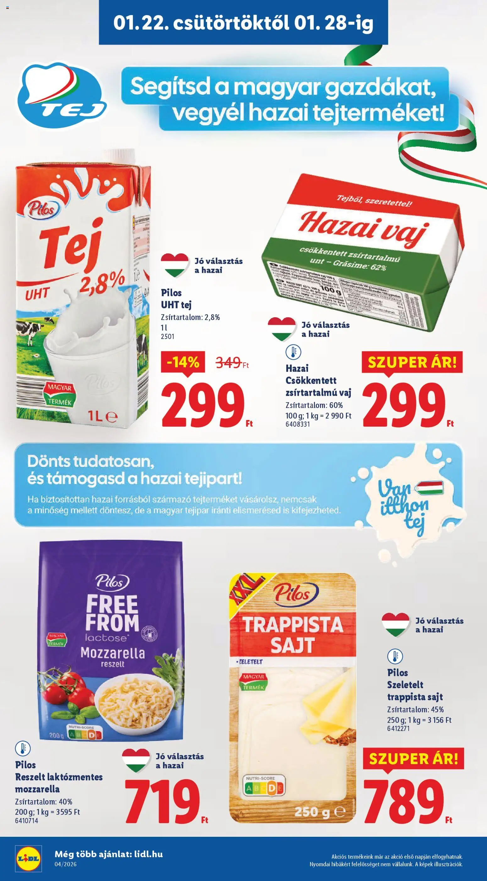 Lidl akciós ujság - amely érvényes a következő dátumtól: 22.01.2026 | Oldal: 8 | Termékek: Tej, Vaj, Sajt, Trappista sajt
