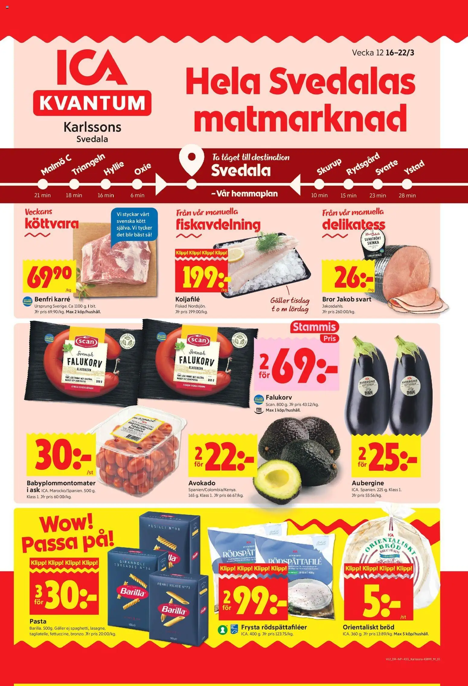 ICA Kvantum reklamblad aktuell från 16.03.2026 | Sida: 1 | Produkter: Galler, Skinka, Tomater, Pasta