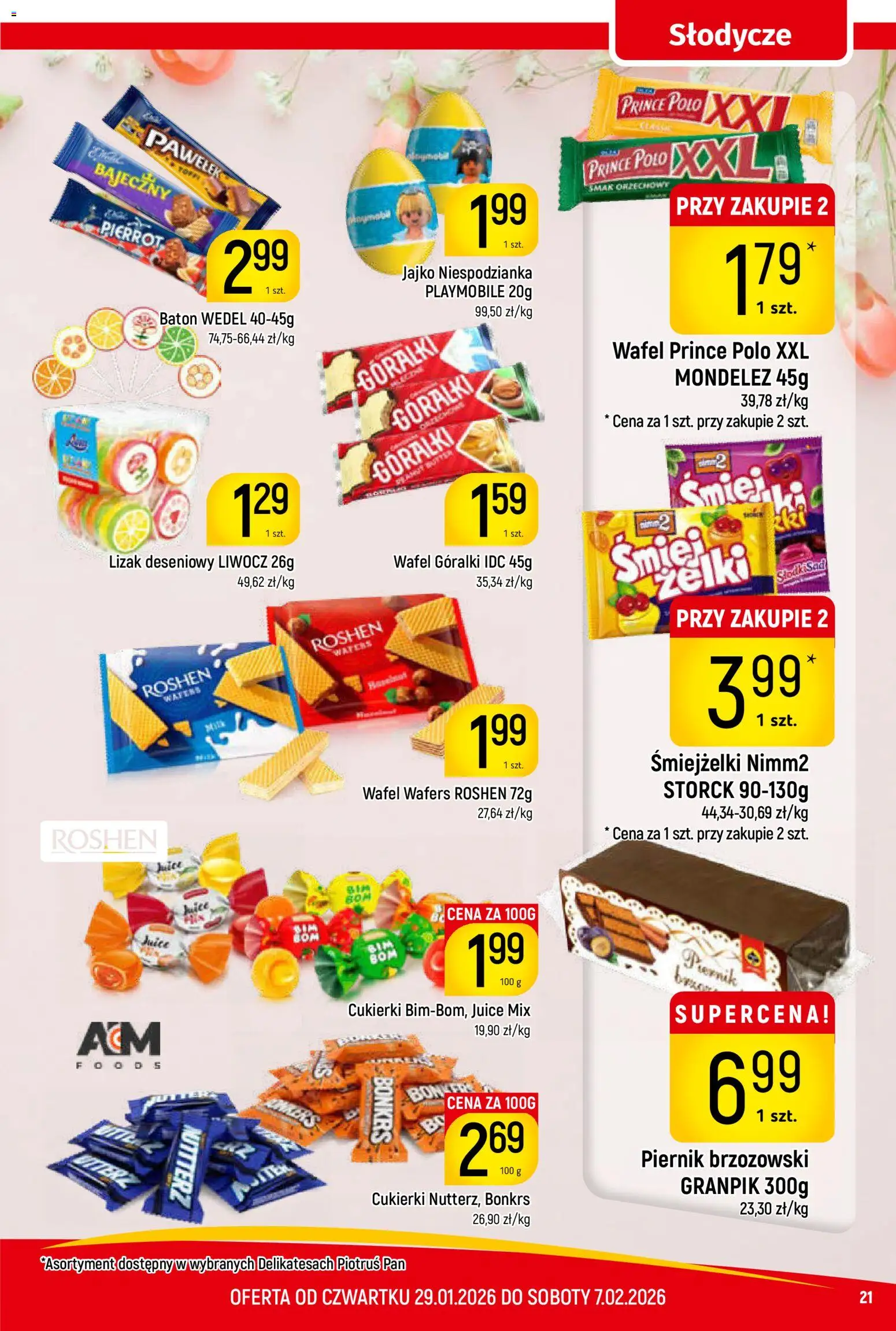 Piotruś Pan Gazetka od 29.01.2026 | Strona: 21 | Produkty: Słodycze, Prince polo xxl, Cukierki, Jajko niespodzianka