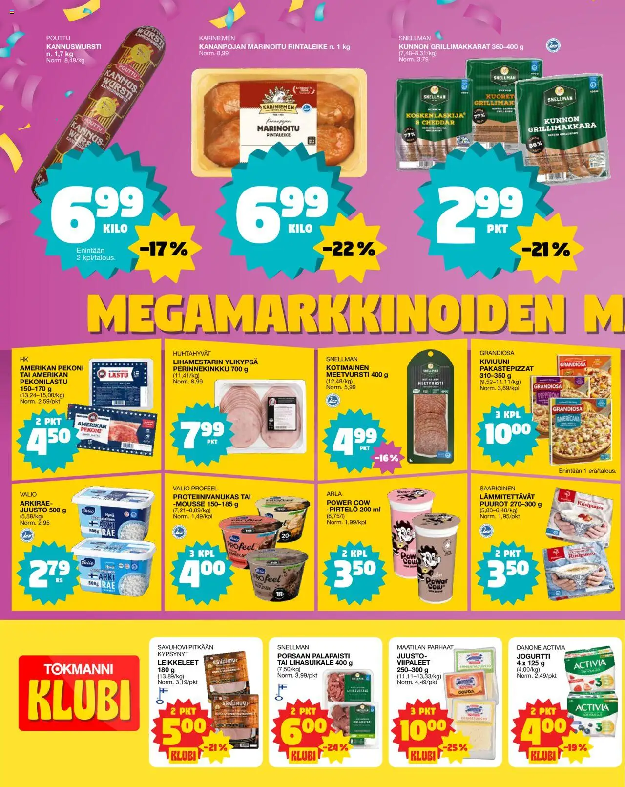 Tokmanni Ruokatarjoukset – voimassa 02.10.2025 alkaen | Sivu: 2 | Tuotteet: Meetvursti, Cheddar, Jogurtti, Grillimakkara