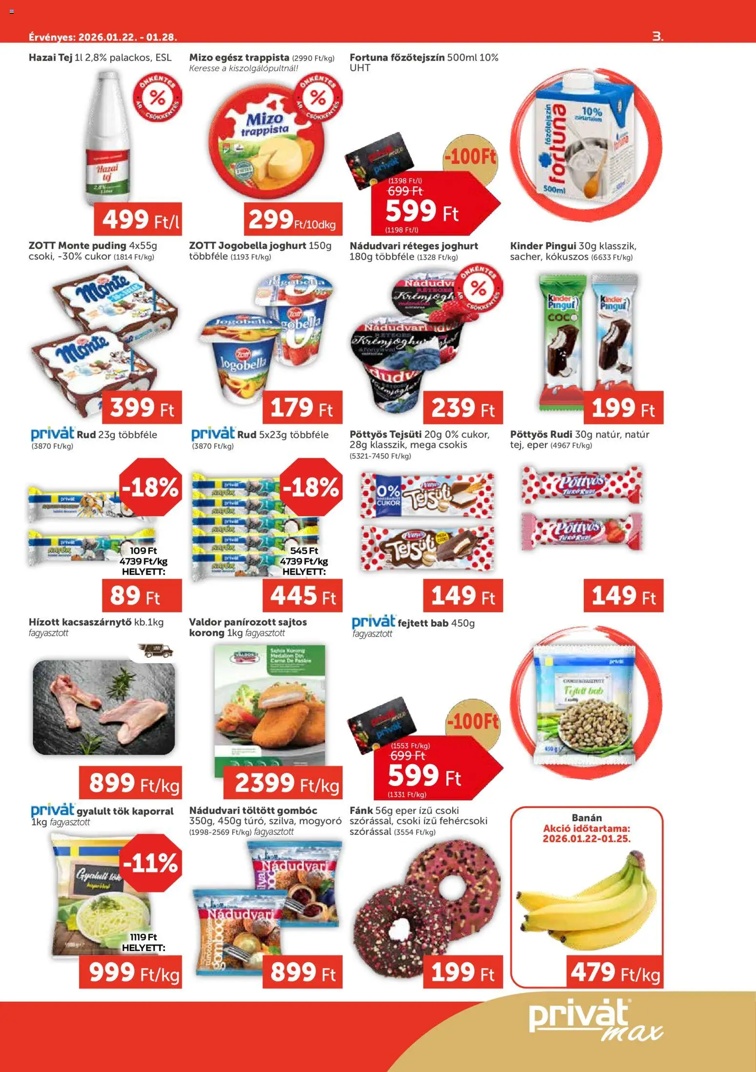 PRIVÁT akciós ujság - amely érvényes a következő dátumtól: 22.01.2026 | Oldal: 3 | Termékek: Fehércsoki, Tej, Joghurt, Eper