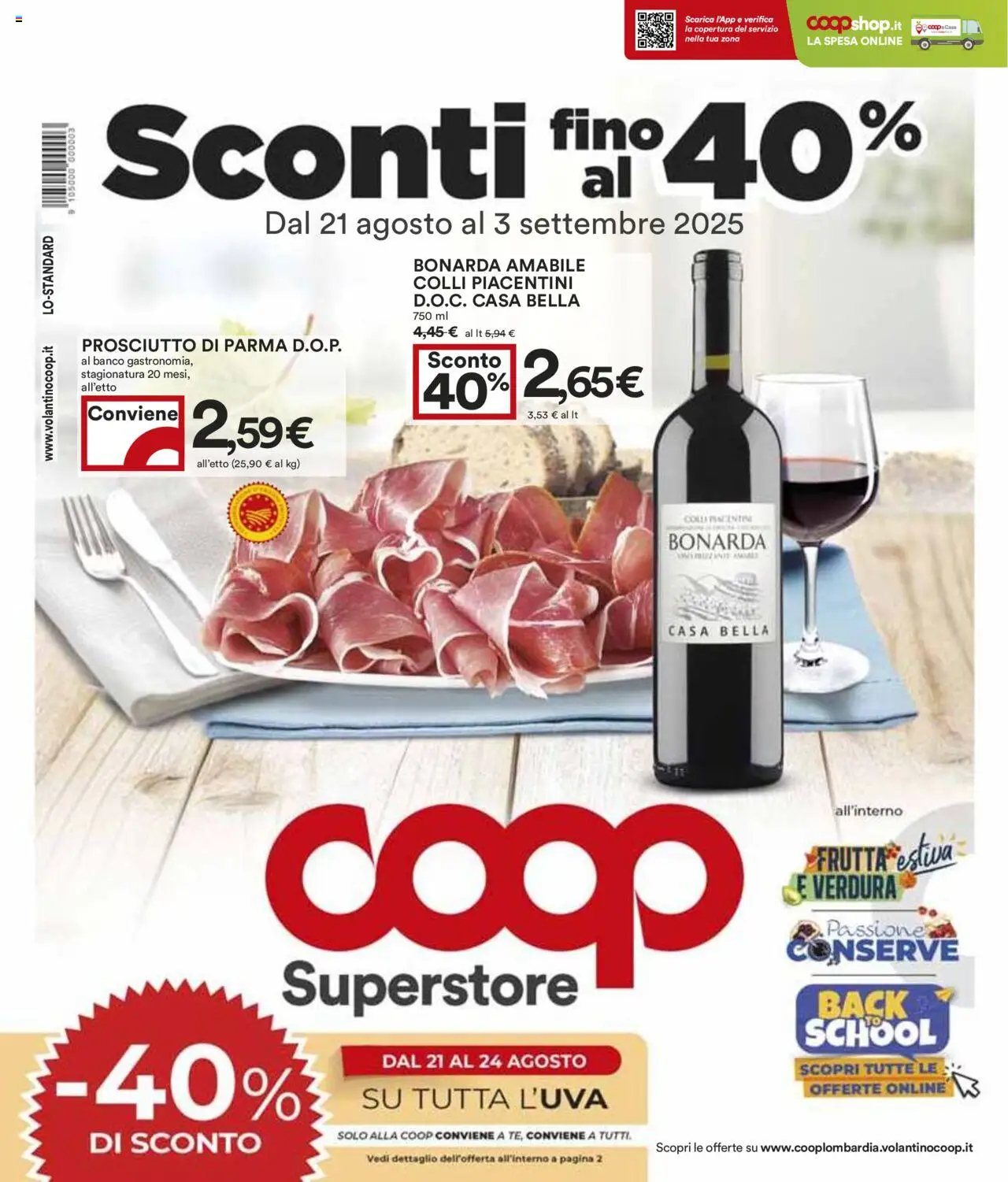 Volantino COOP del 21.08.2025 | Pagina: 1 | Prodotti: Prosciutto di Parma, Frutta, Prosciutto