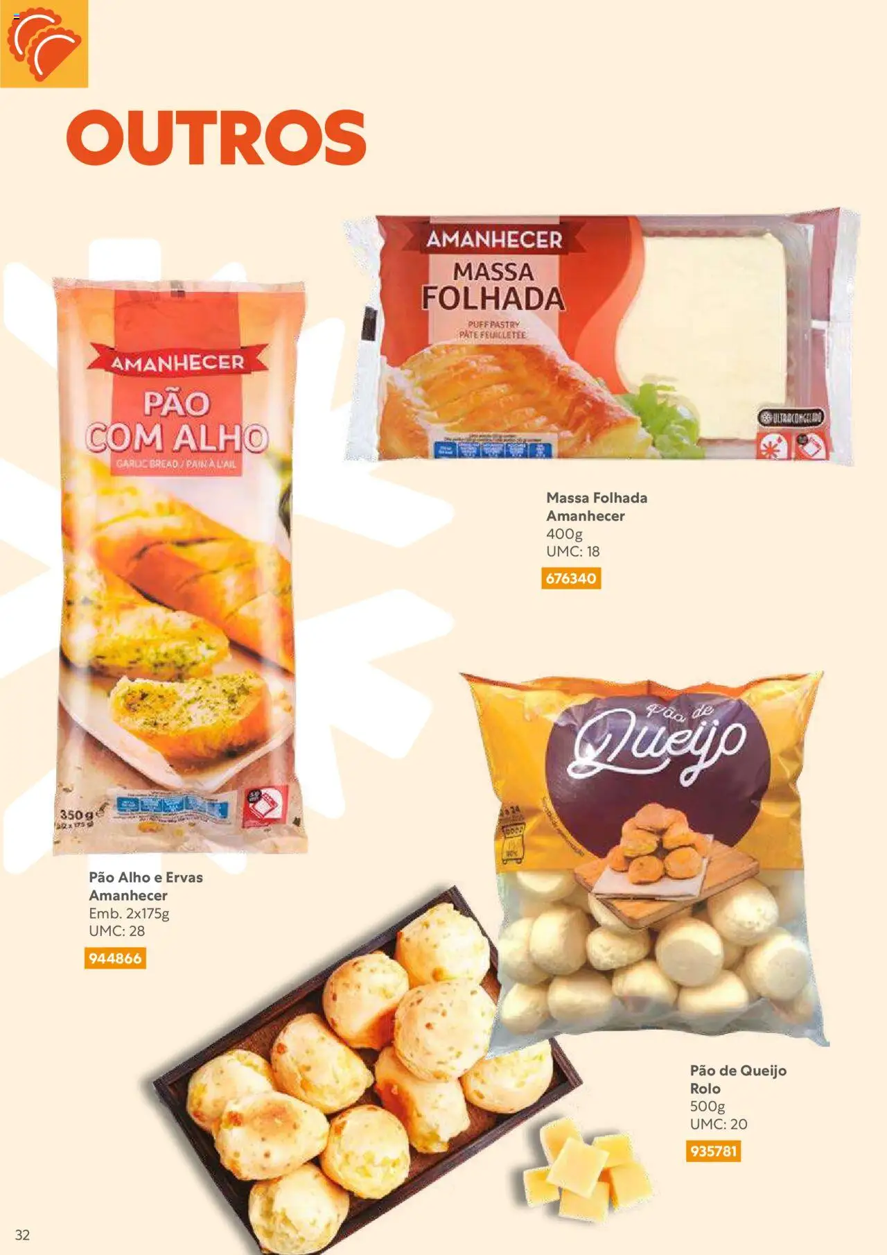 Recheio Congelados │ válido de 01.02.2024 | Página: 32 | Produtos: Queijo, Pão, Massa