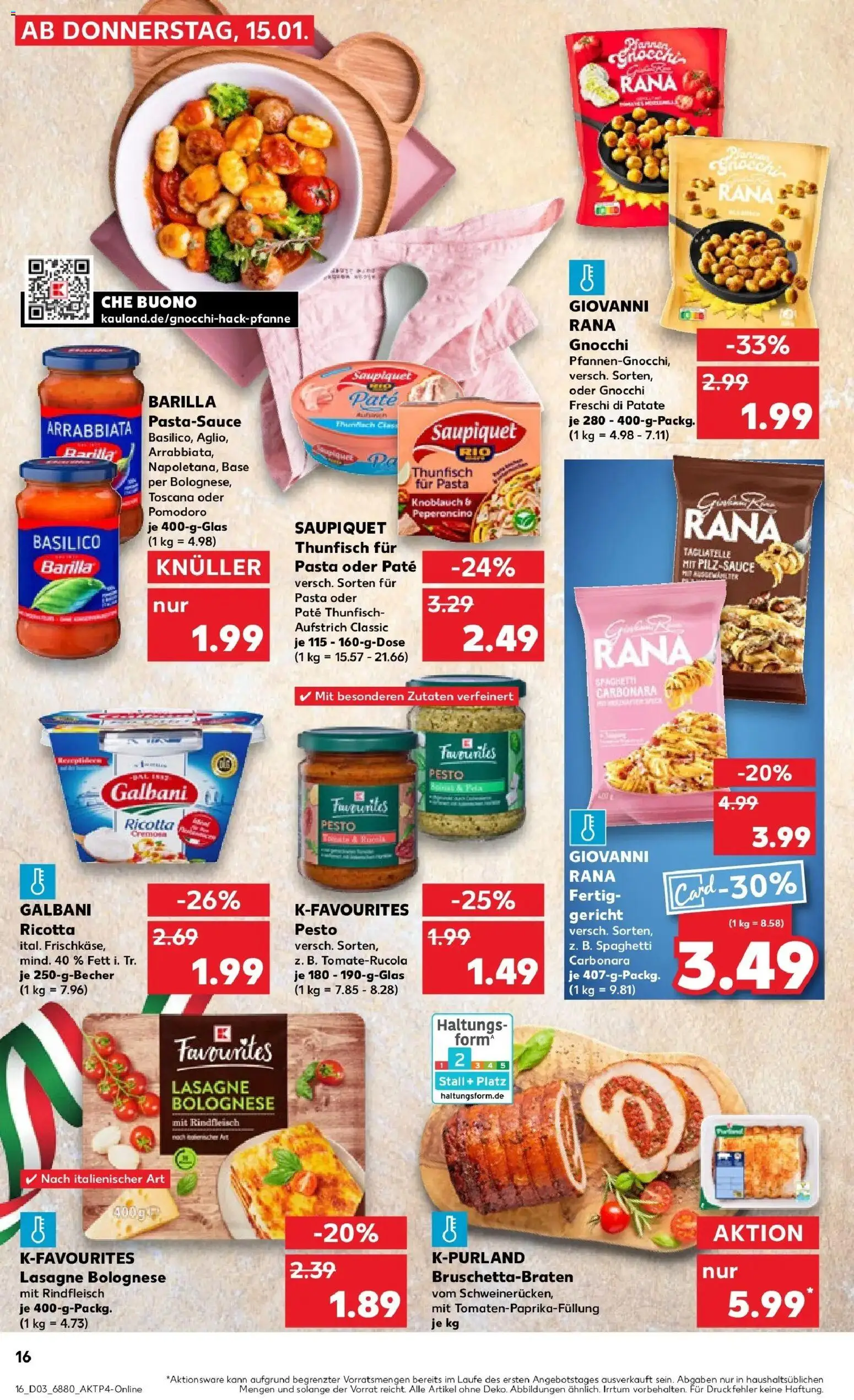 Kaufland prospekt Schmelz	 – gültig ab 15.01.2026 | Seite: 16 | Produkte: Thunfisch, Knoblauch, Pasta, Rindfleisch