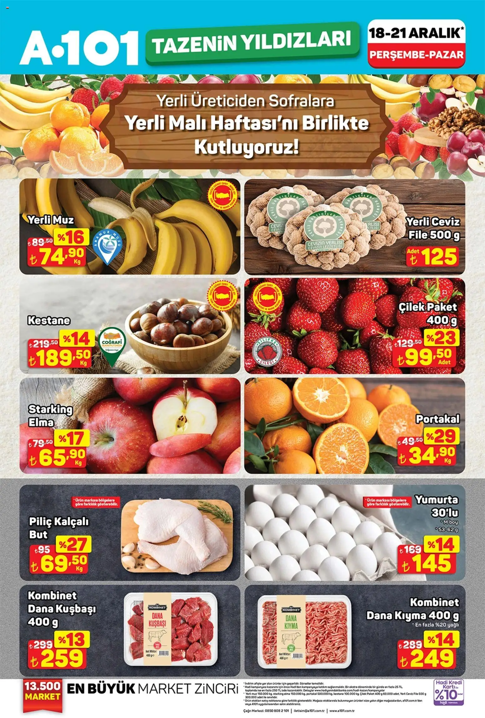 A101 Tazenin Yıldızları - 18.12.2025 tarihinden itibaren geçerlidir | Sayfa: 1 | Ürünler: Elma, Portakal, Dana kuşbaşı, Ceviz