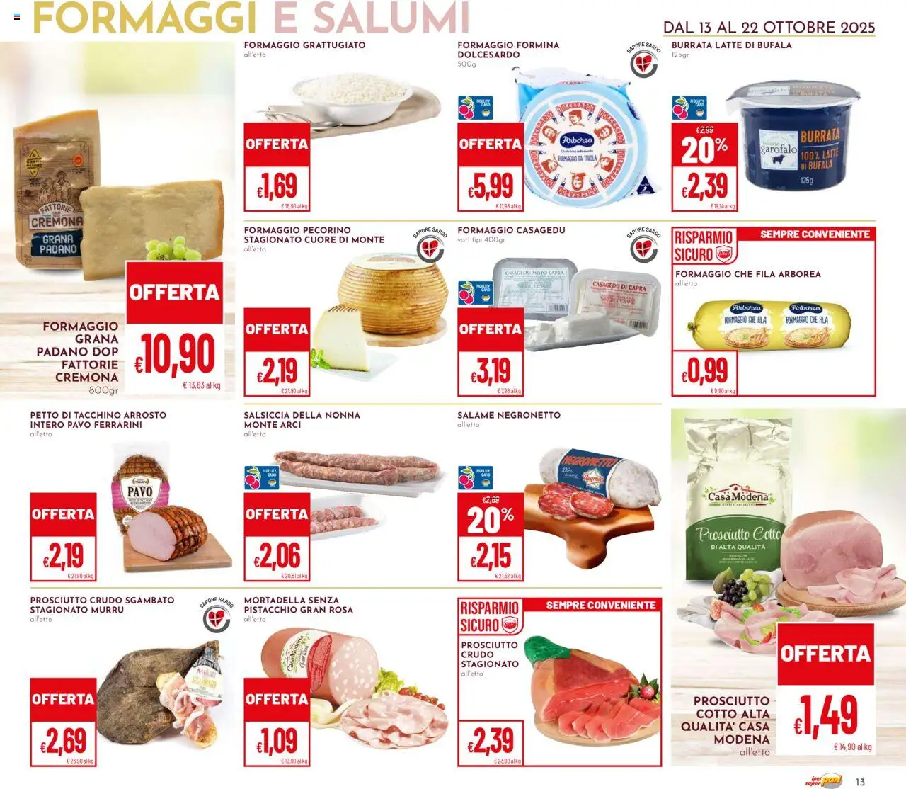 Volantino Pan del 13.10.2025 | Pagina: 13 | Prodotti: Arrosto, Prosciutto, Pecorino, Burrata