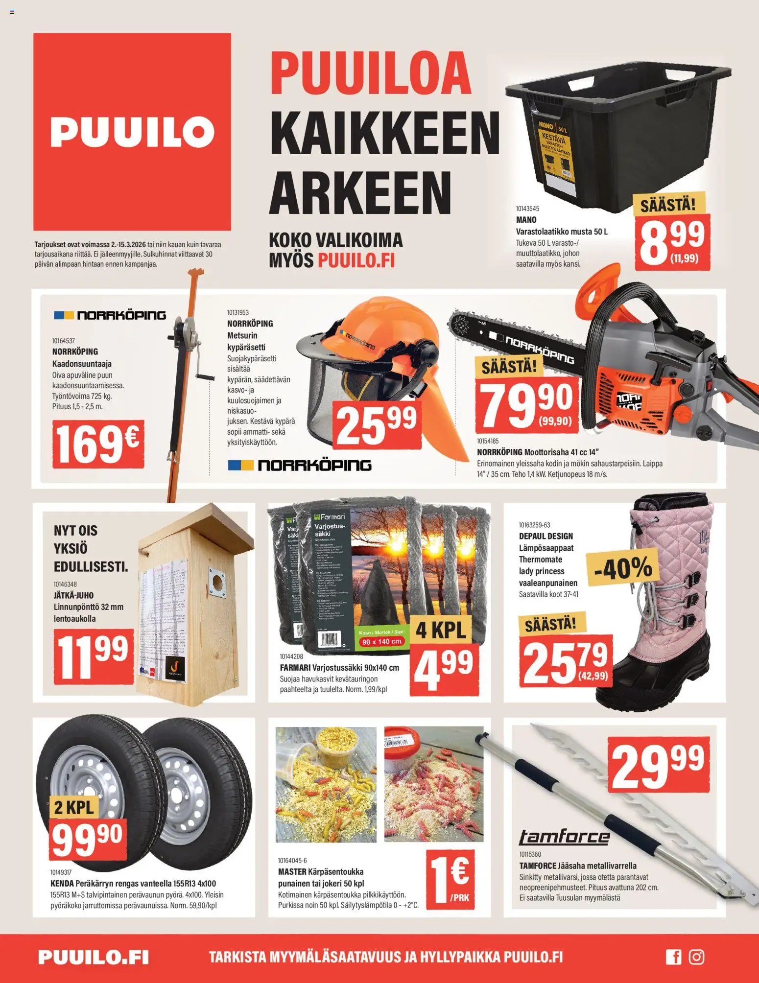Puuilo tarjoukset – voimassa 02.03.2026 alkaen | Sivu: 1 | Tuotteet: Moottorisaha