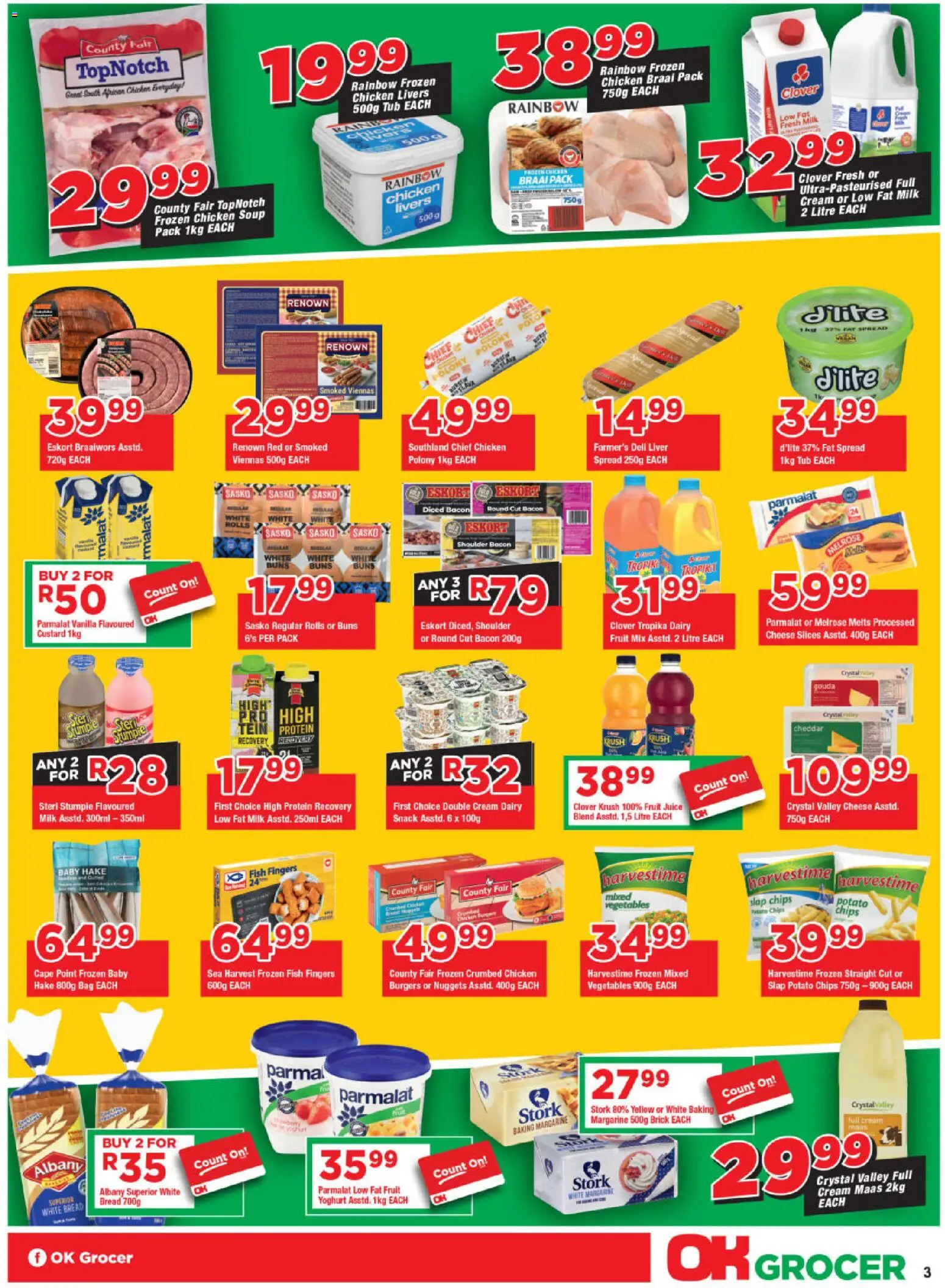 New OK Foods catalogue – valid from 10.12.2025 | Page: 3 | Products: Juice, Chips, Cream, Bacon