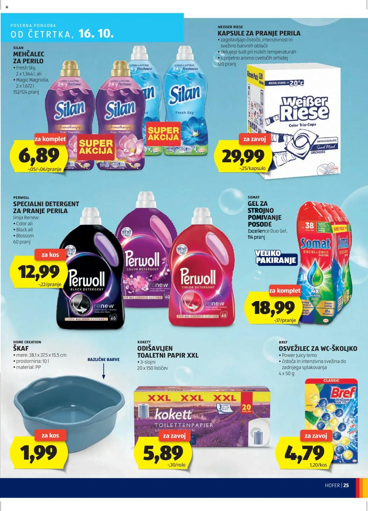 Hofer SI katalog | vrijedi od 09.10.2025 | Stranica: 25 | Proizvodi: Toaletni papir, Somat, Perwoll, Weisser Riese