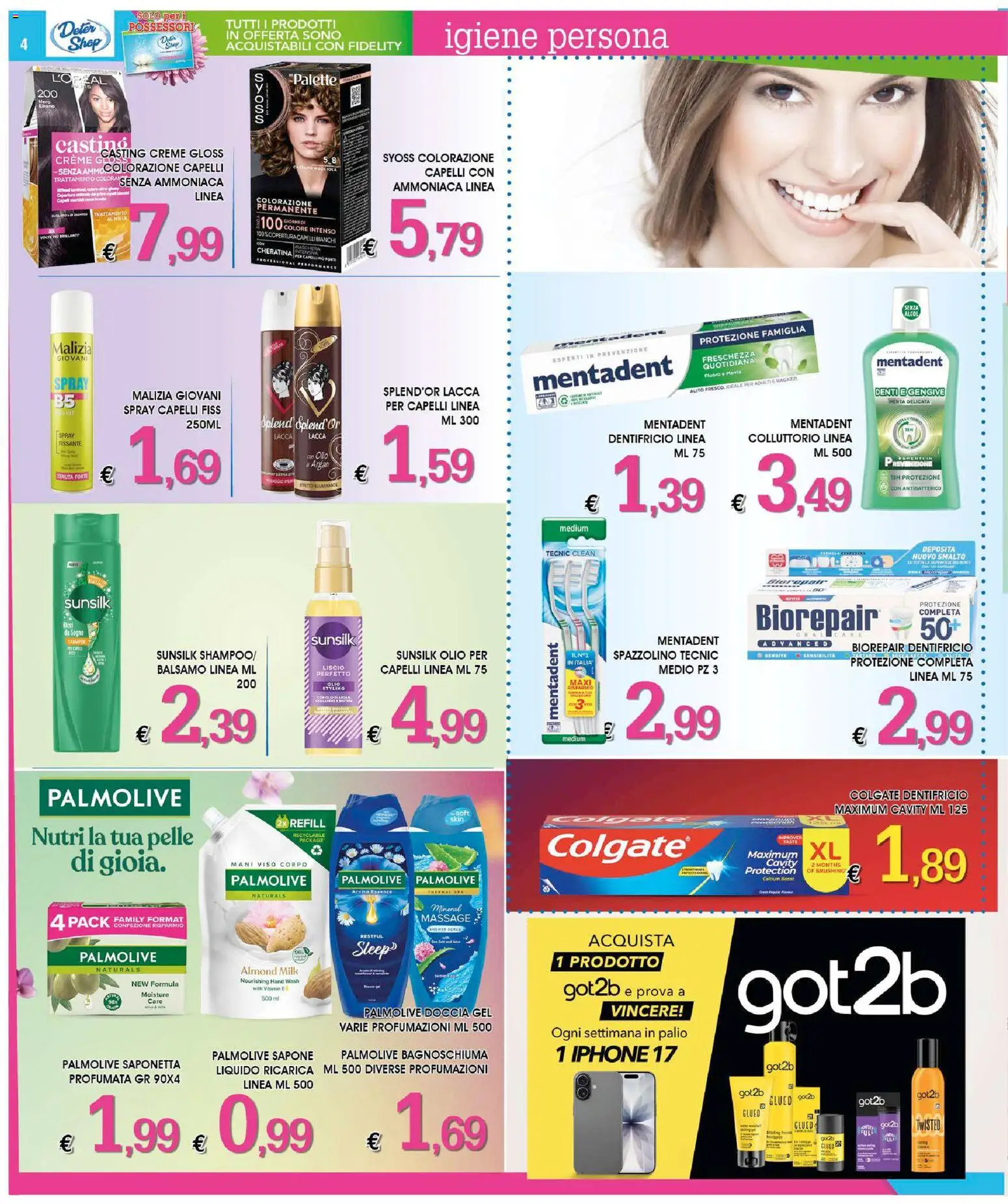 Volantino Deter Shop del 01.04.2026 | Pagina: 4 | Prodotti: Bagnoschiuma, Spray capelli, Olio, Doccia