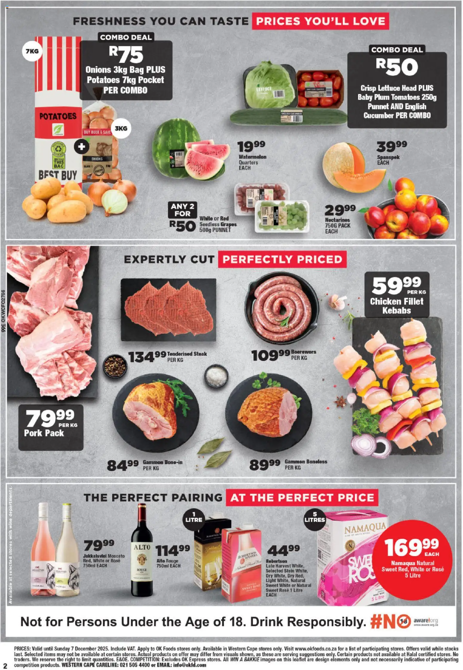 New OK Foods catalogue – valid from 25.11.2025 | Page: 2 | Products: Steak, Boerewors, Potatoes, Lettuce