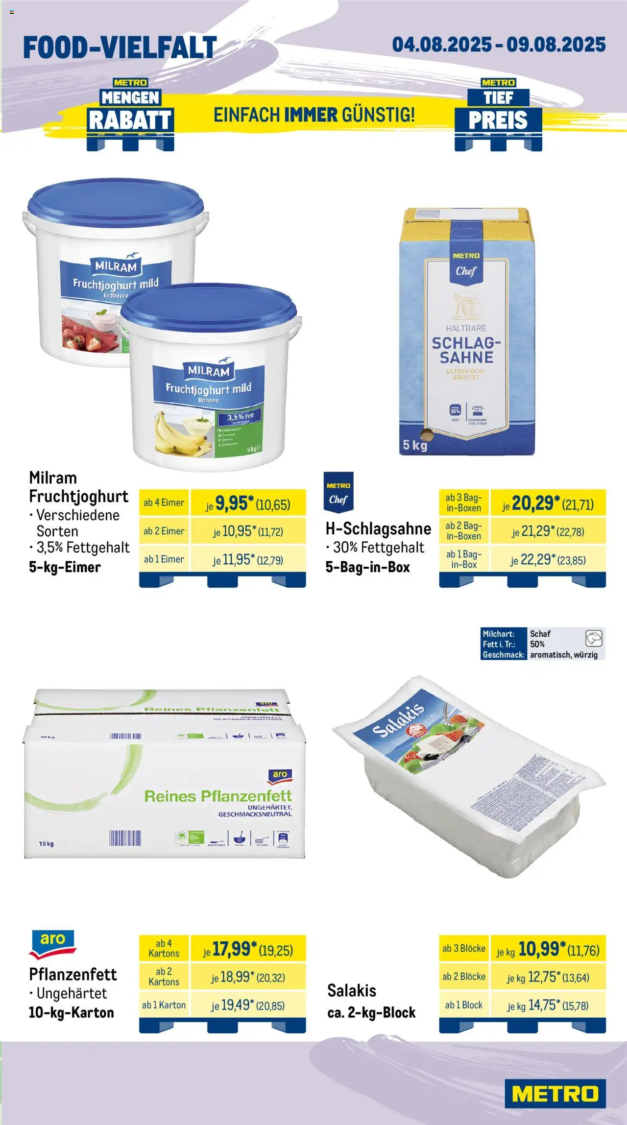 Metro Wochen-Angebote Gastro - gültig ab dem 04.08.2025 | Seite: 9 | Produkte: Fruchtjoghurt, Milram, Salakis, Sahne