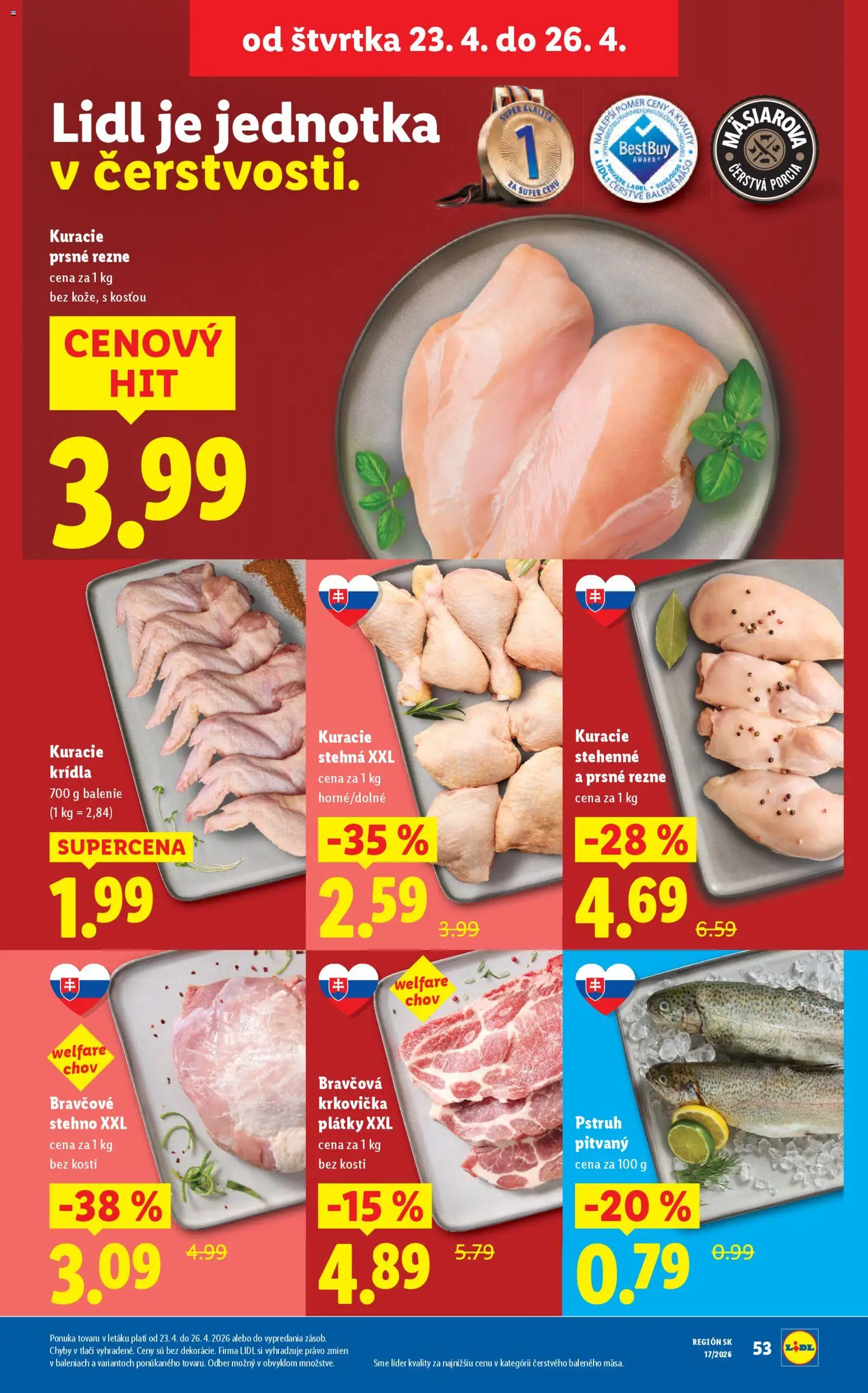 Nové Lidl akcie – leták je platný od 20.04.2026 | Strana: 59 | Produkty: Bravčová krkovička, Kuracie stehná, Krkovička, Kuracie krídla
