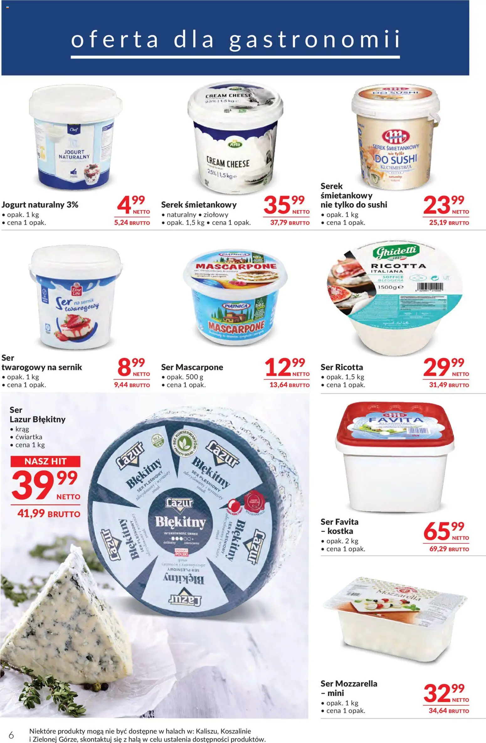 Makro Gazetka - Oferta dla gastronomii od 28.10.2025 | Strona: 6 | Produkty: Mascarpone, Ser, Jogurt, Ricotta