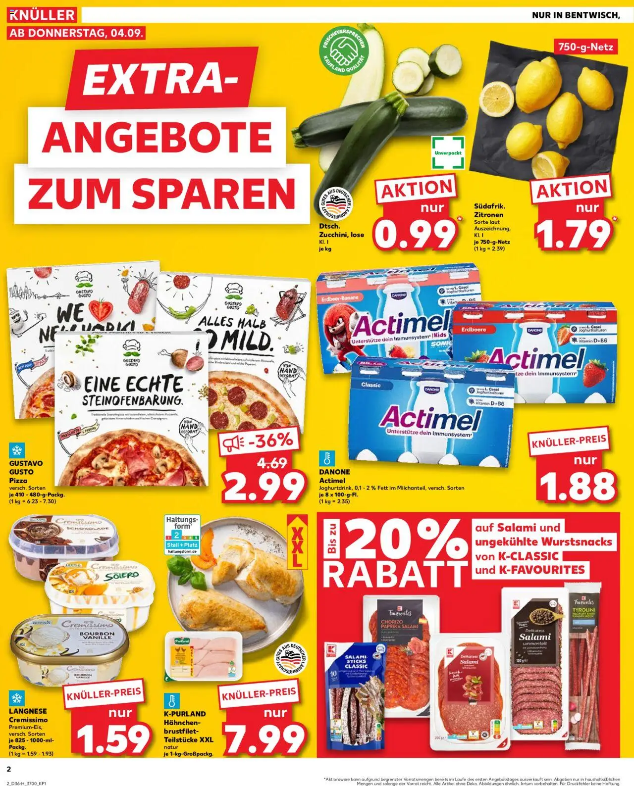 Kaufland prospekt Rostock	 – gültig ab 04.09.2025 | Seite: 2 | Produkte: Gustavo gusto, Langnese cremissimo, Salami, Bourbon
