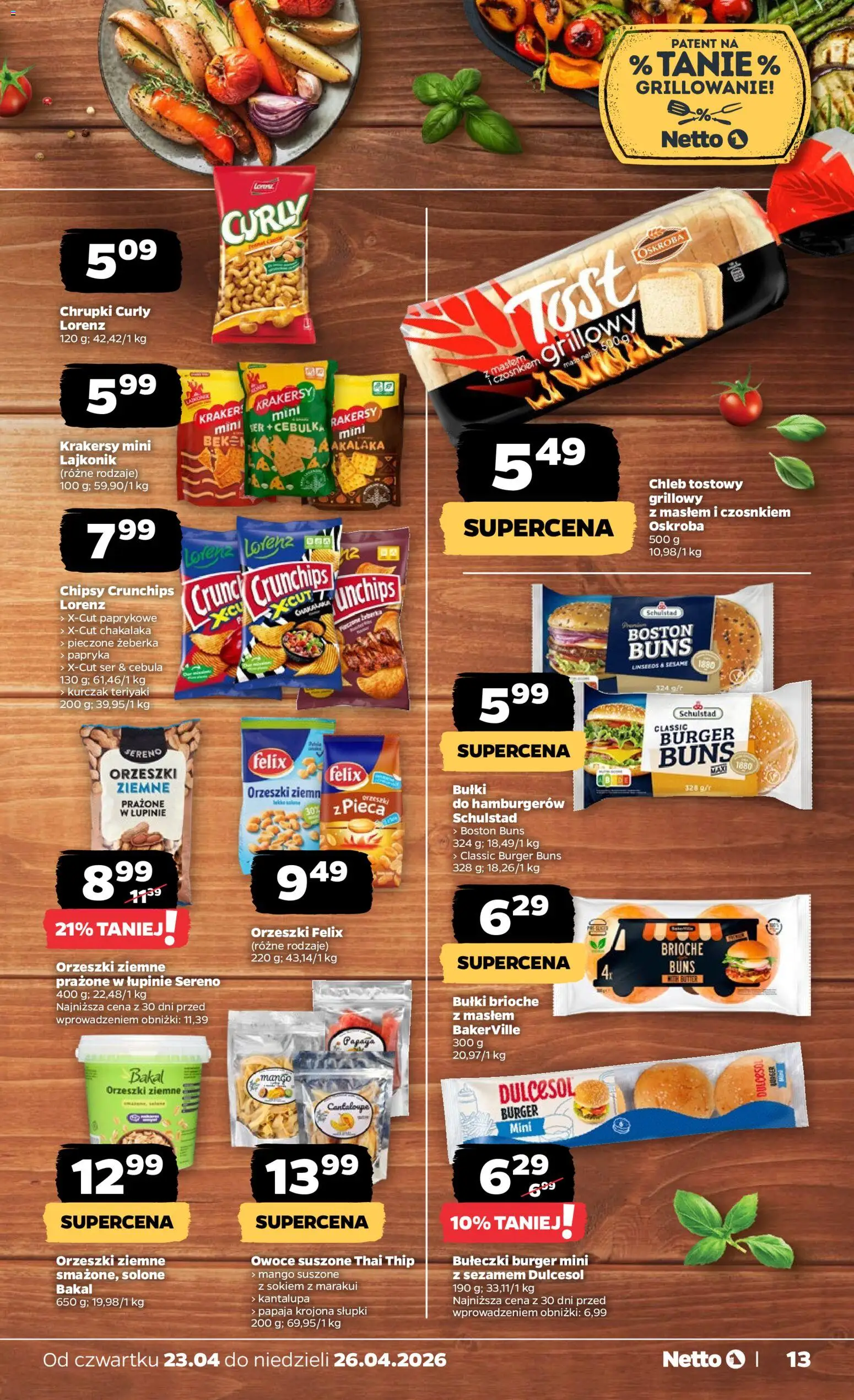 Netto gazetka od czwartku spożywcza od 23.04.2026 | Strona: 13 | Produkty: Mango, Chipsy, Kurczak, Owoce