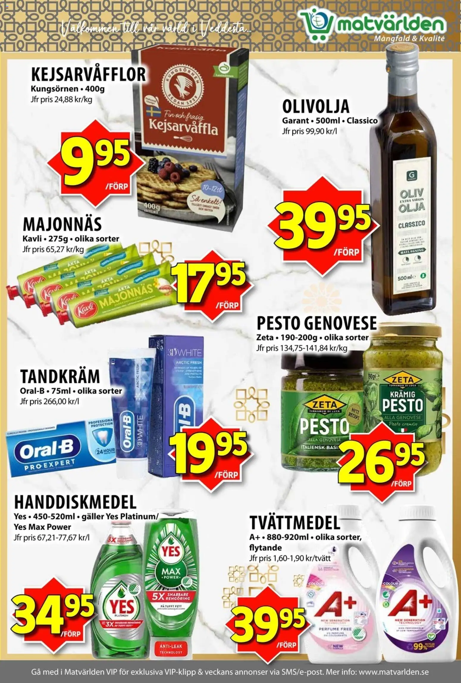 Matvärlden reklamblad aktuell från 23.03.2026 | Sida: 7 | Produkter: Majonnäs, Olivolja, Olja, Pesto