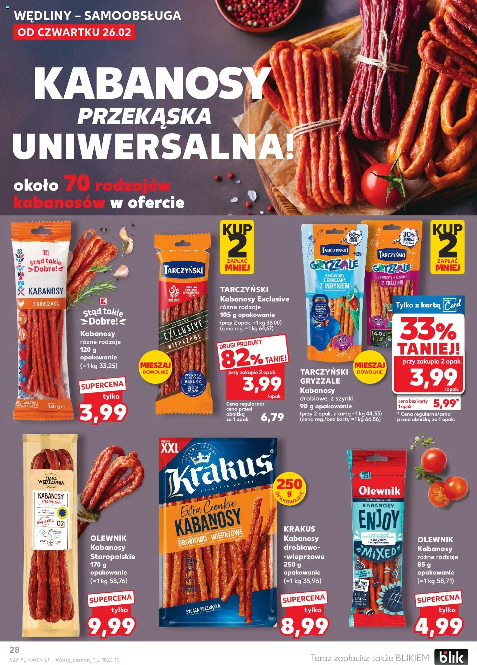 Kaufland gazetka od 26.02.2026 | Strona: 28 | Produkty: Karta, Kabanosy z kurczaka, Kabanosy, Wędliny