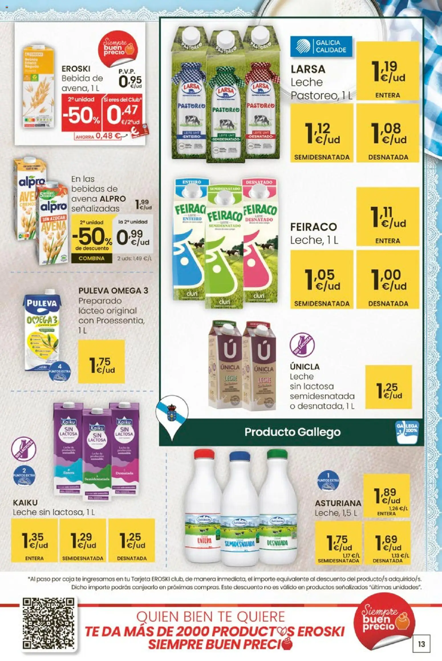 Eroski - Oferta │ válido desde el 12.03.2026 | Página: 13 | Productos: Leche sin lactosa, Δοχείο φοντί, Leche, Caja