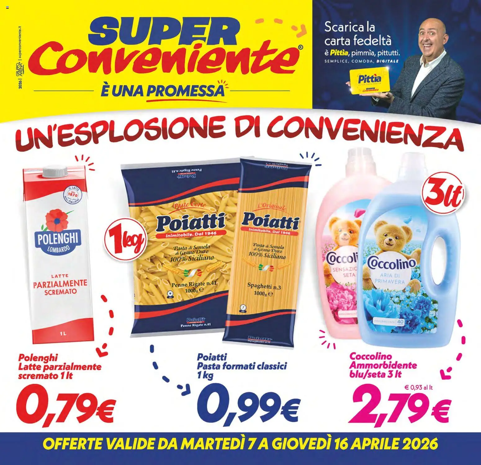 Volantino SuperConveniente del 07.04.2026 | Pagina: 1 | Prodotti: Ammorbidente, Latte, Pasta, Penne