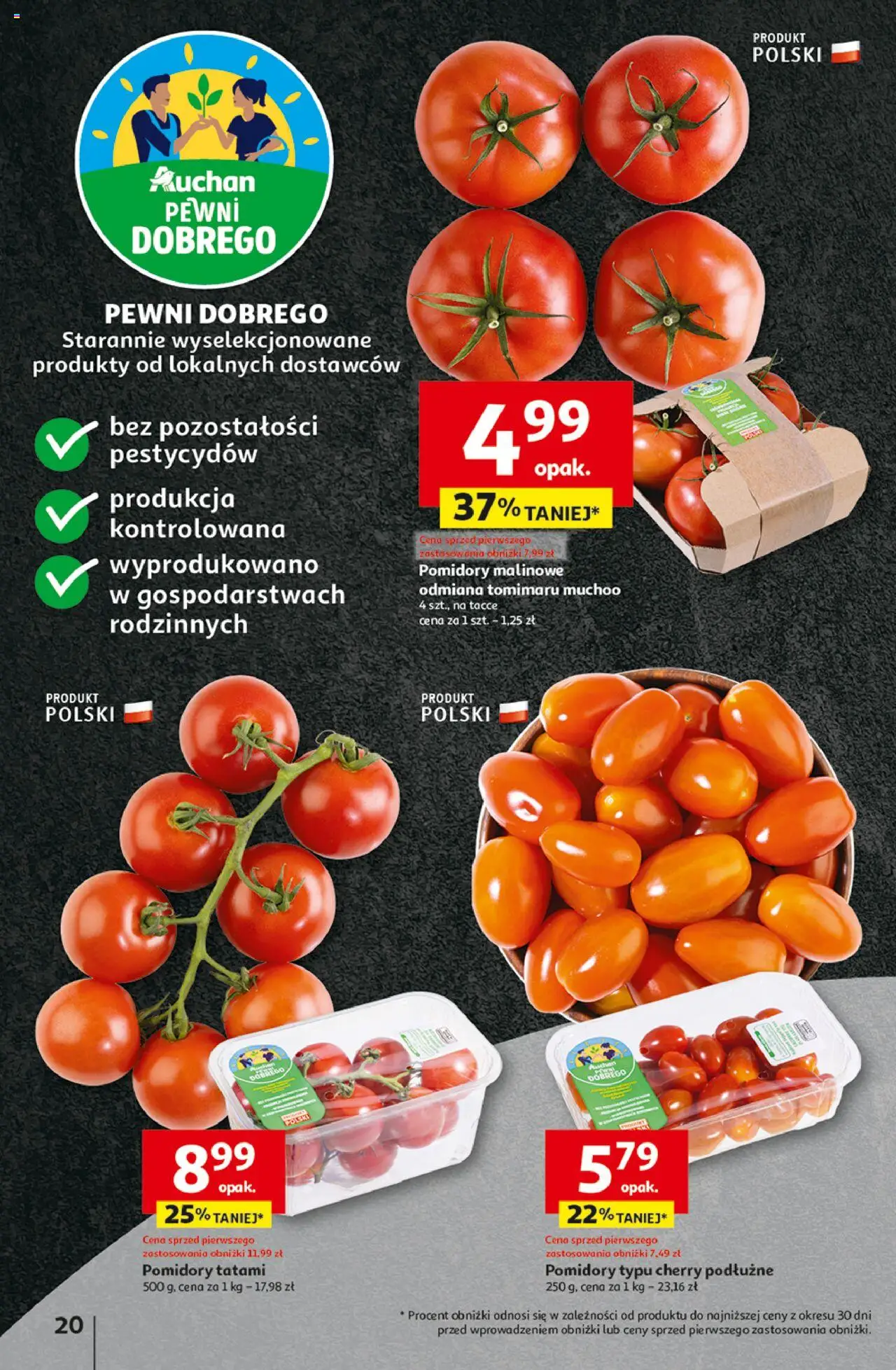 Auchan Gazetka - Pewność niskich cen Hipermarket od 07.08.2025 | Strona: 20 | Produkty: Pomidory malinowe, Pomidory