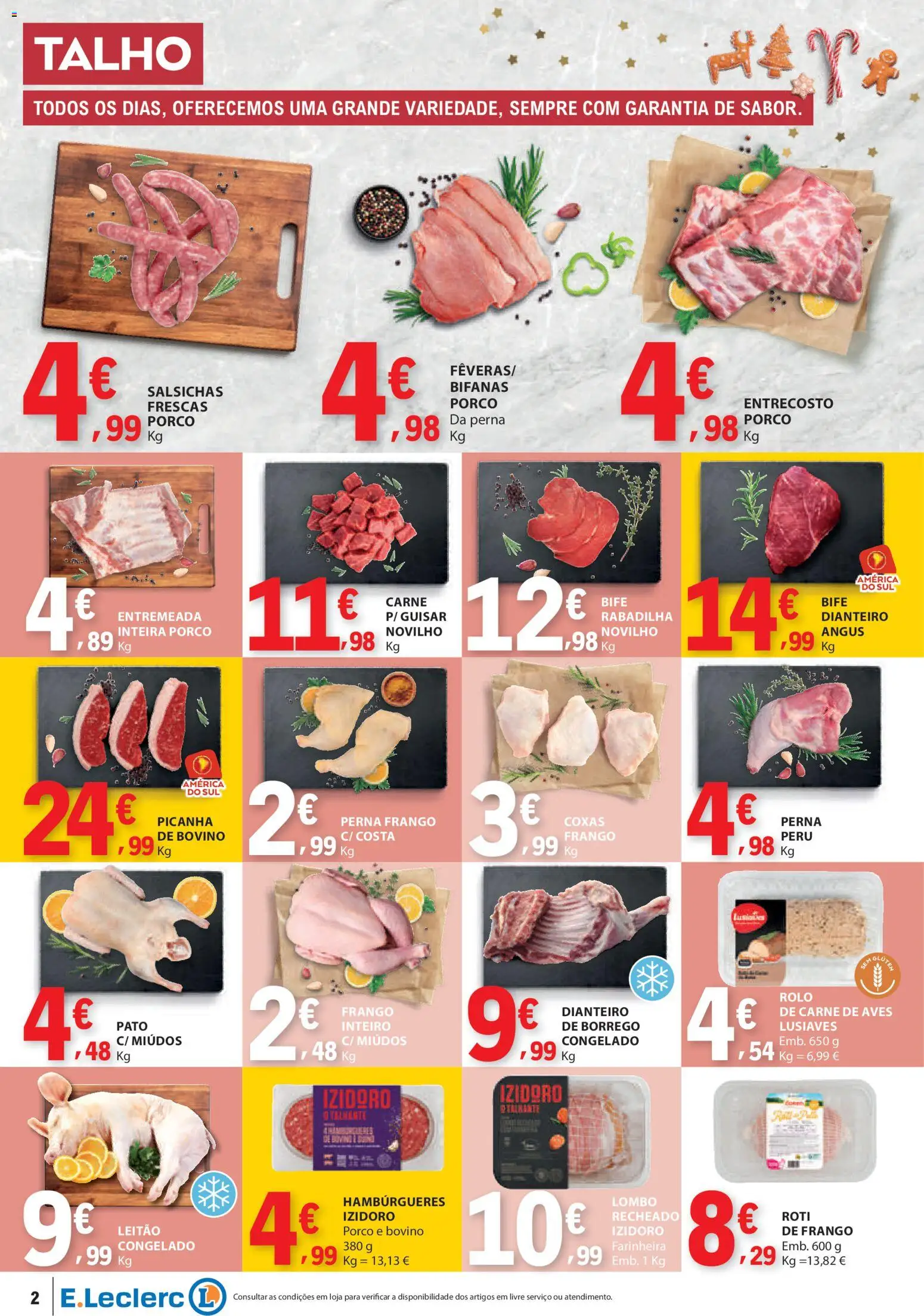 E.Leclerc folheto │ válido de 04.12.2025 | Página: 2 | Produtos: Frango, Peru, Lombo, Carne