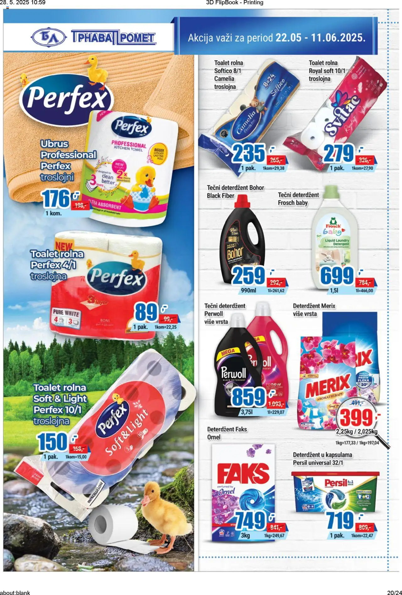 Trnava Promet katalog - važi od 22.05.2025 | Strana: 20 | Proizvode: Deterdžent, Tečni deterdžent, Ubrus, Persil
