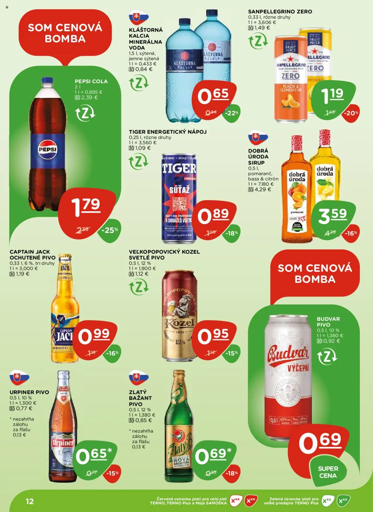 Terno leták │ platný od 07.08.2025 | Strana: 12 | Produkty: Budvar, Cola, Urpiner, Energetický nápoj