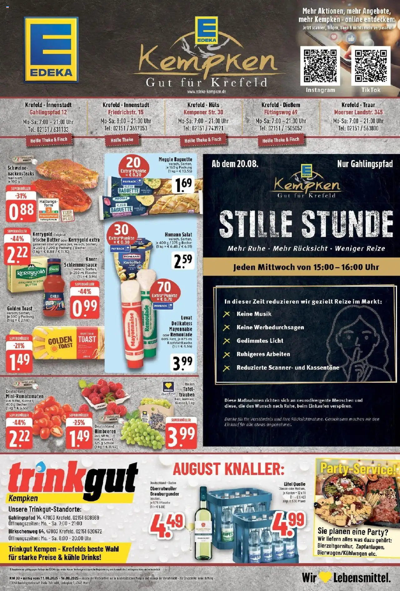 Edeka prospekt Krefeld	 - gültig ab dem 11.08.2025 | Seite: 1 | Produkte: Nackensteaks, Butter, Trauben, Uhr