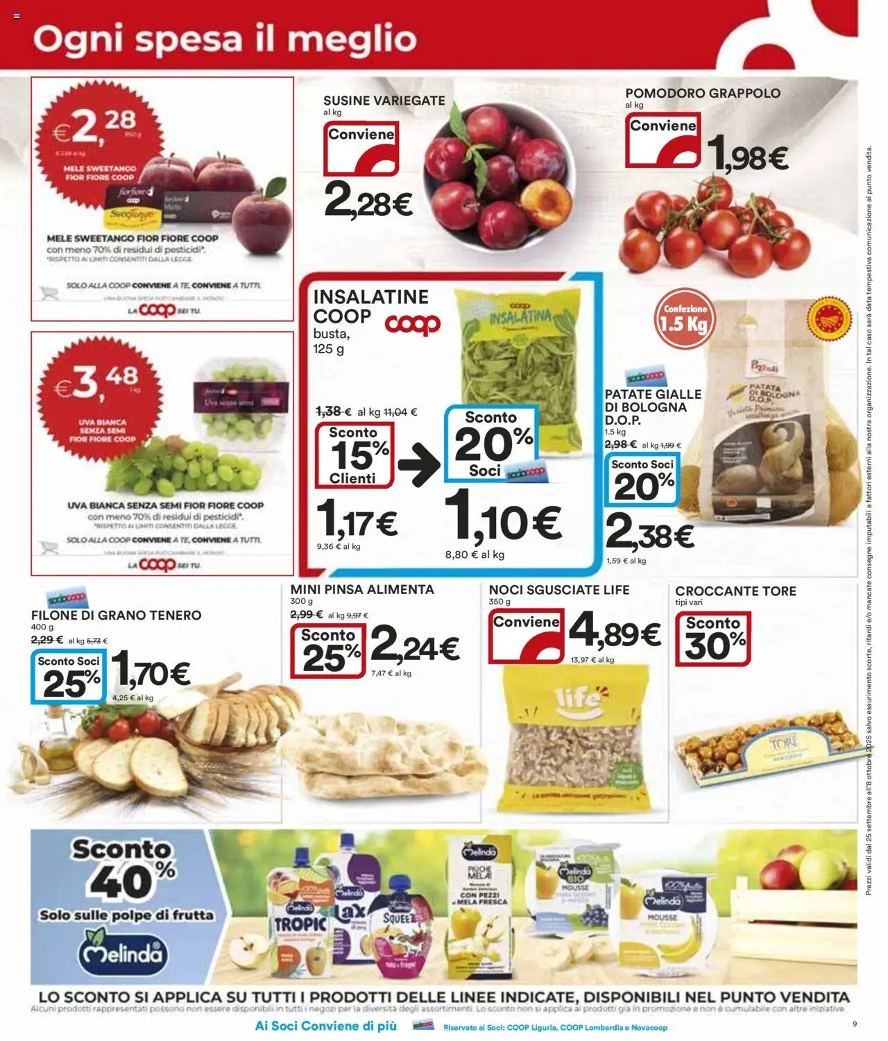 Volantino Ipercoop del 25.09.2025 | Pagina: 9 | Prodotti: Pomodoro, Uva, Data, Susine