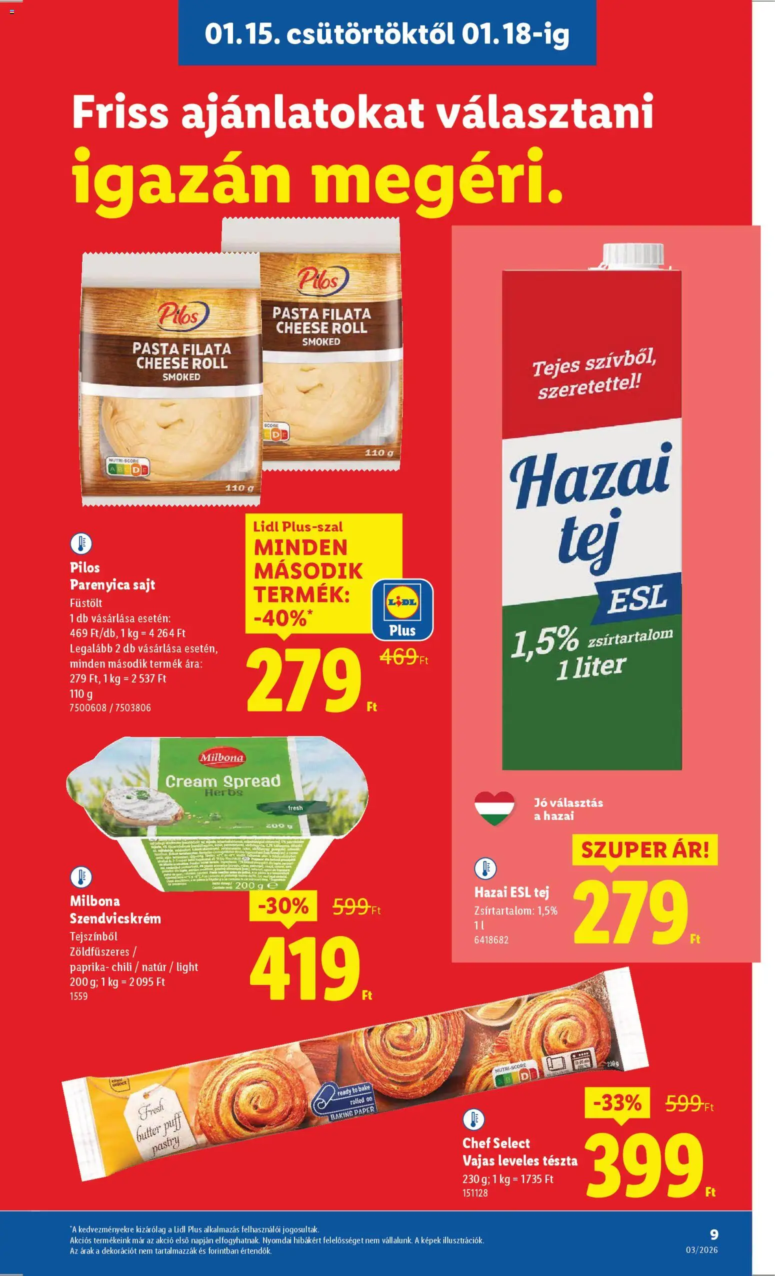 Lidl akciós ujság - amely érvényes a következő dátumtól: 15.01.2026 | Oldal: 9 | Termékek: Chili, Szendvicskrém, Parenyica, Puff
